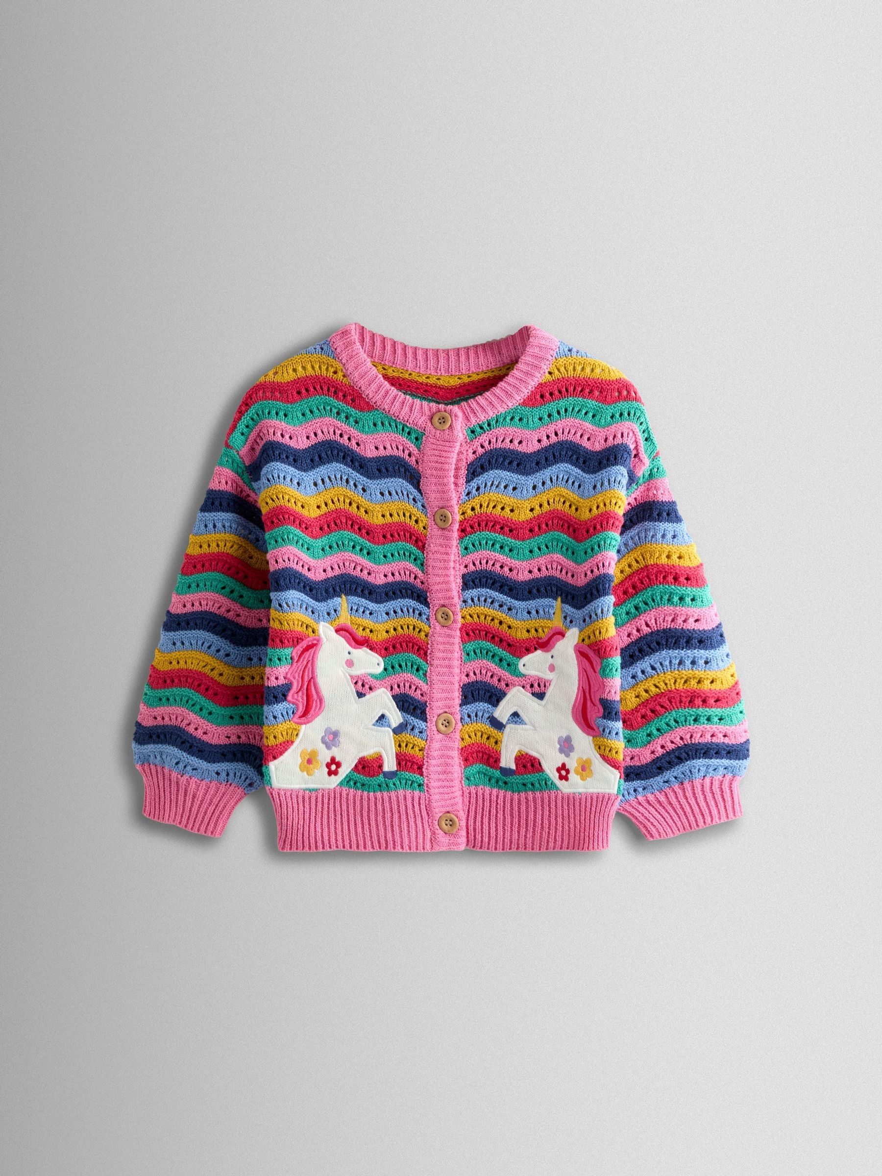 Bright Pink Wavy Knit Appliqué Cardigan - Image 2 of 5
