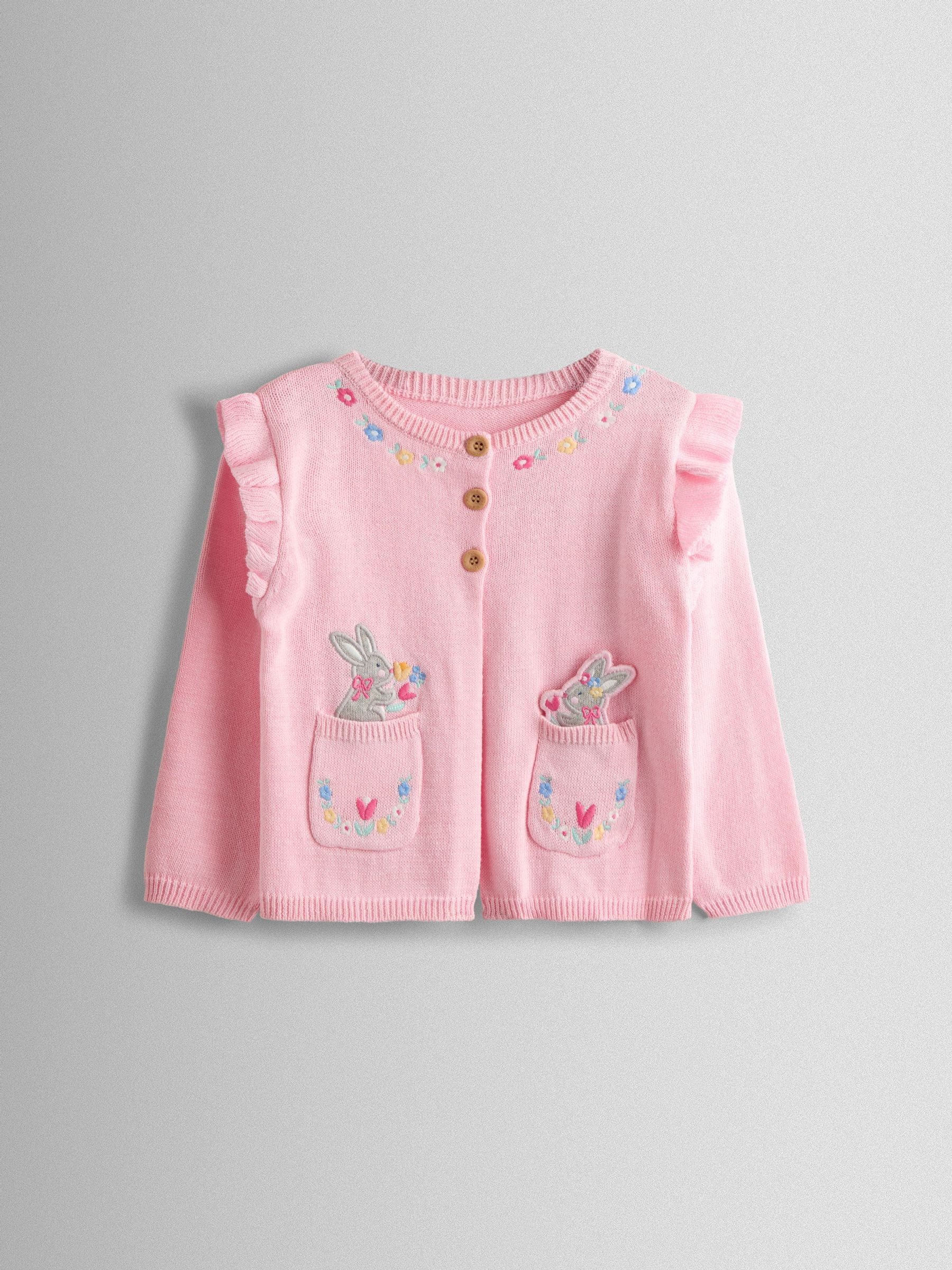 Light Pink Bunny Pet-In-Pocket Embroidered Frill Cardigan - Image 1 of 4