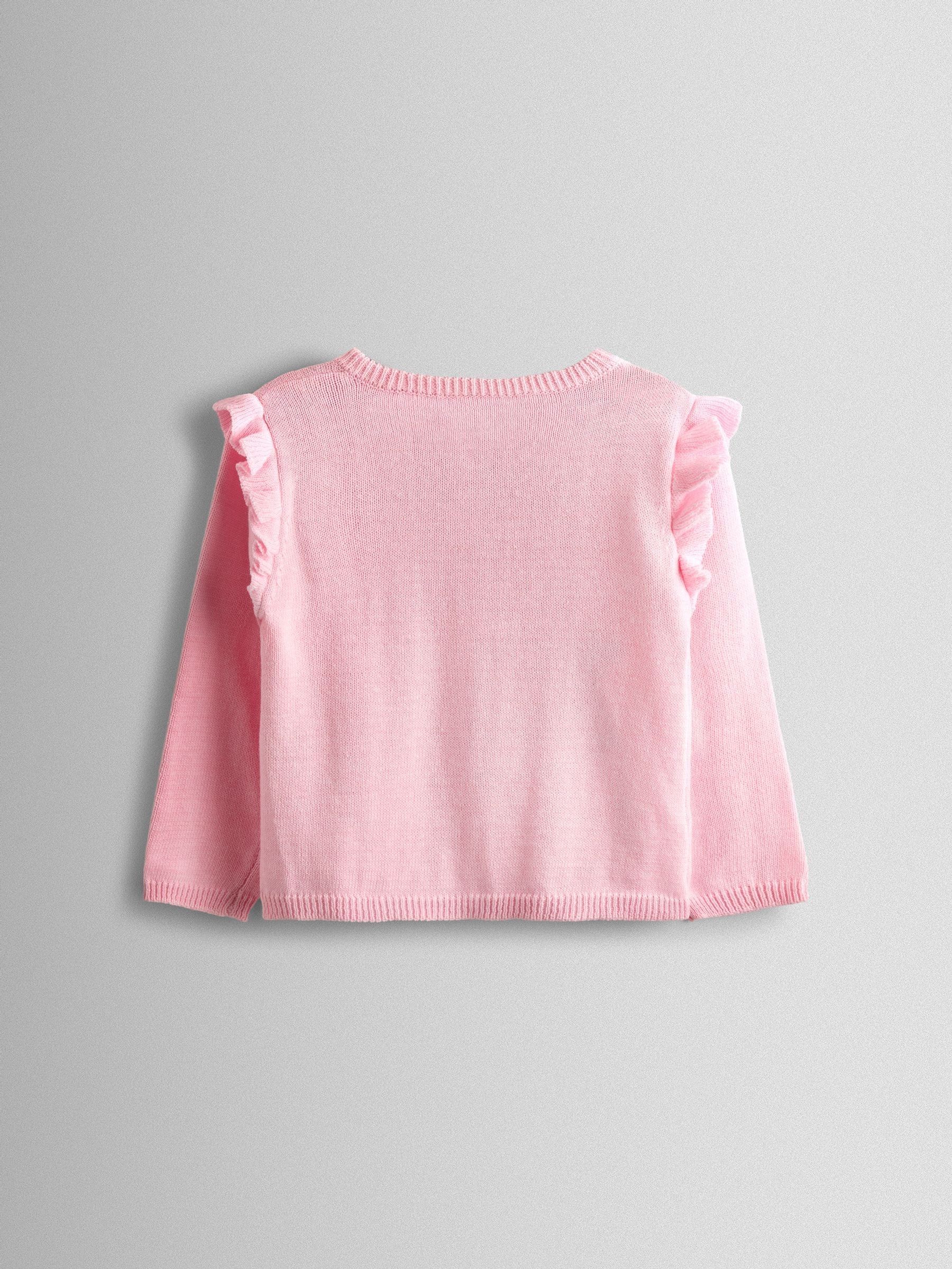 Light Pink Bunny Pet-In-Pocket Embroidered Frill Cardigan - Image 2 of 4