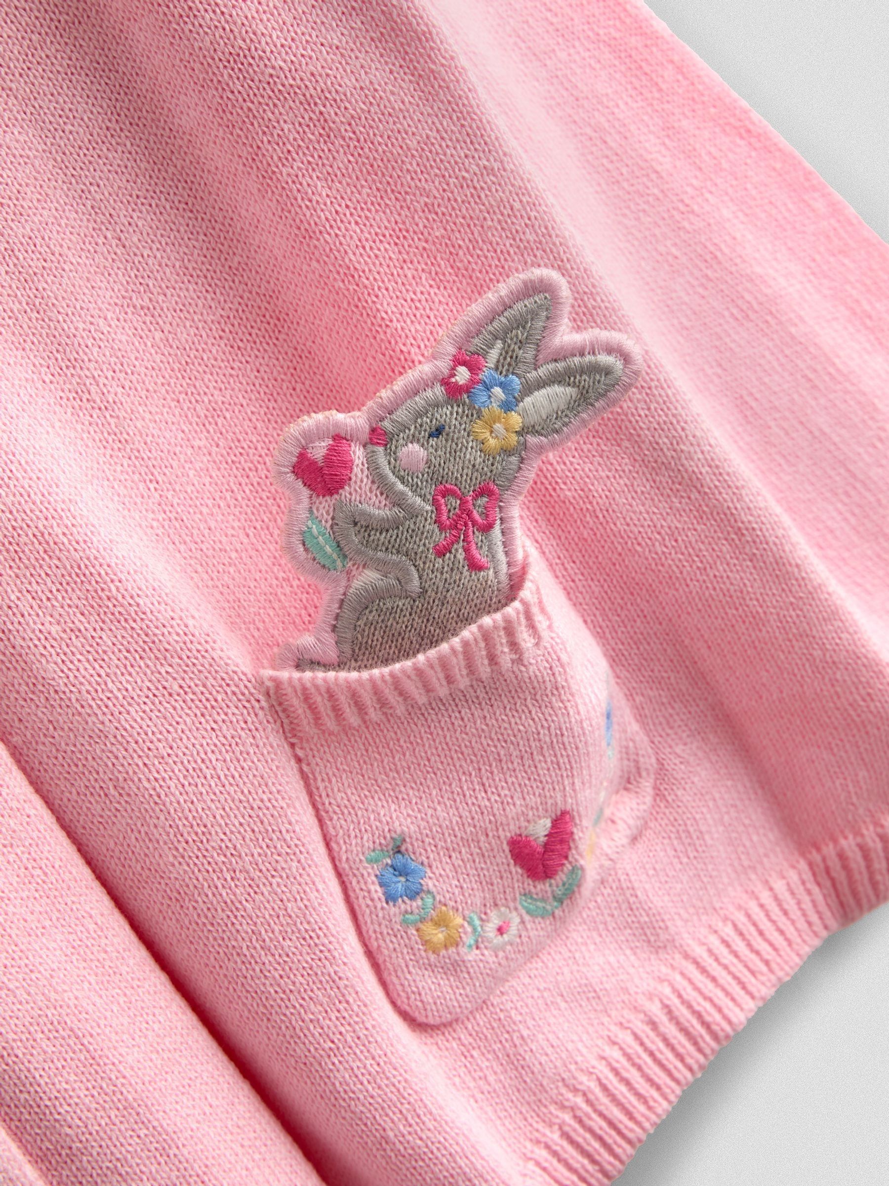 Light Pink Bunny Pet-In-Pocket Embroidered Frill Cardigan - Image 4 of 4