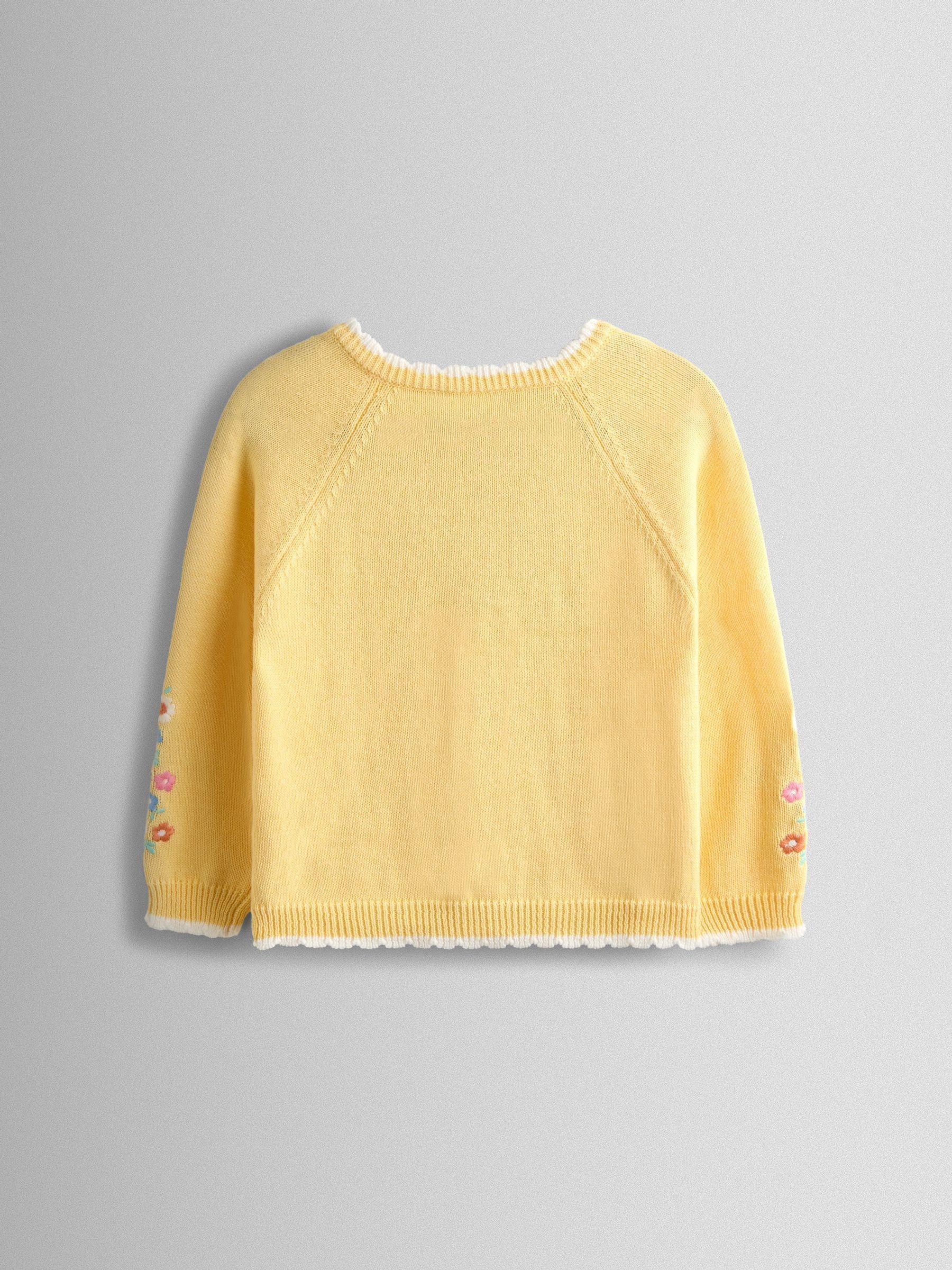 Light Yellow Scallop Edge Embroidered Pocket Cardigan - Image 2 of 4
