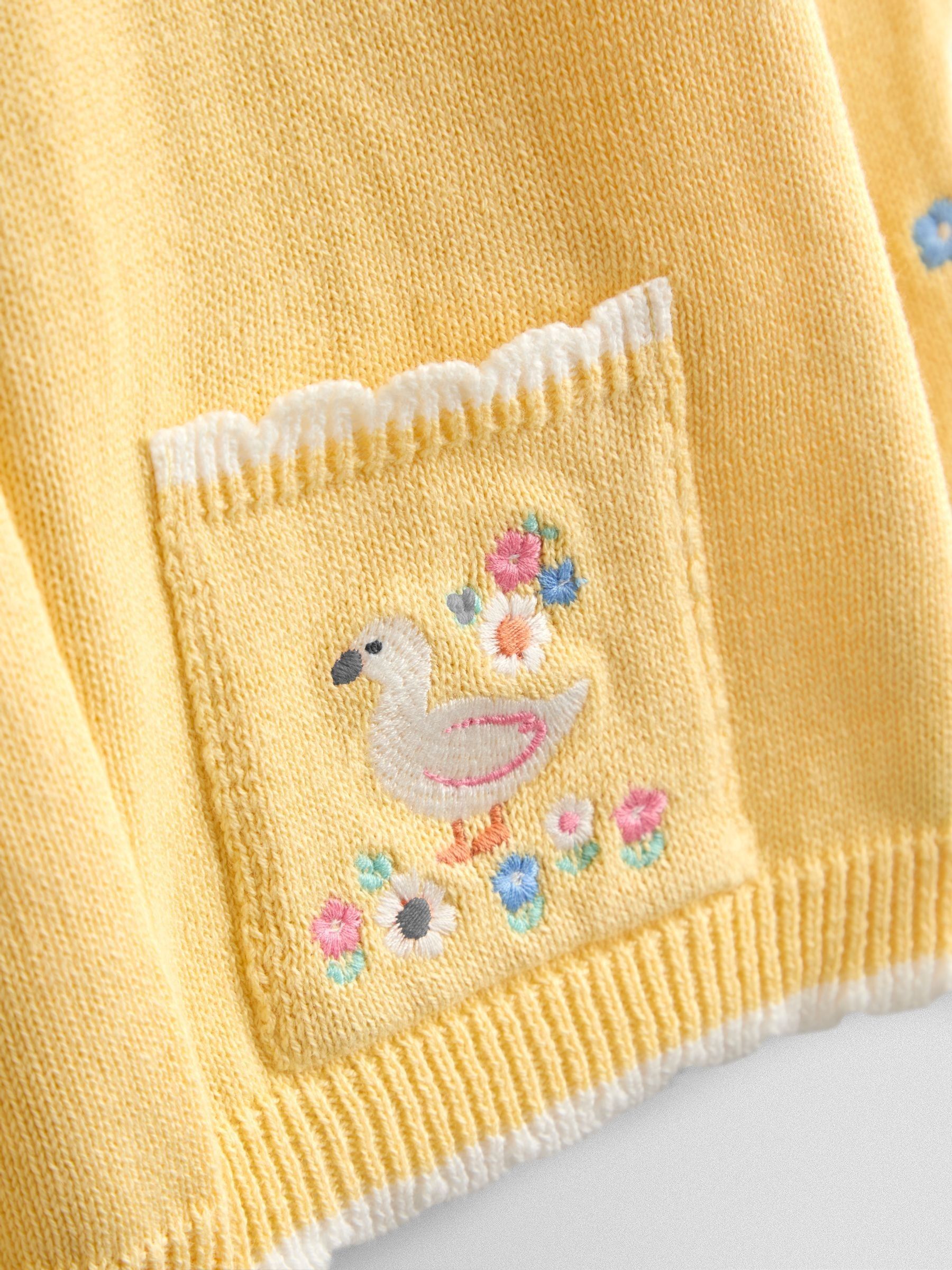 Light Yellow Scallop Edge Embroidered Pocket Cardigan - Image 3 of 4