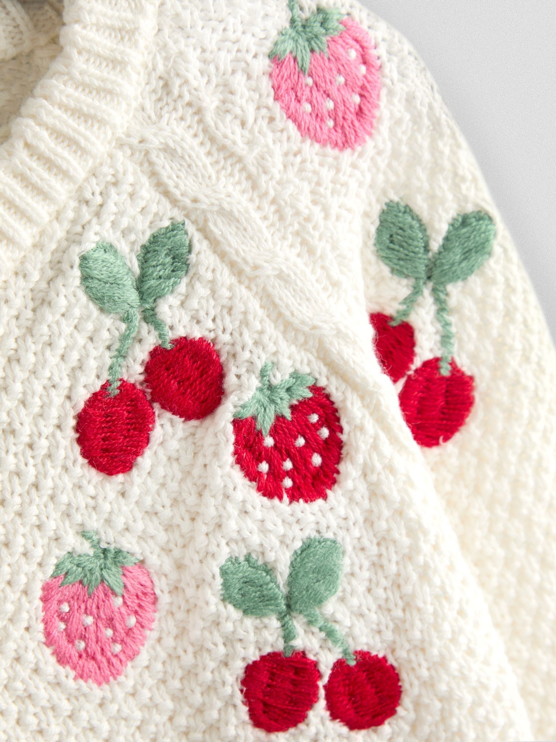 Cream Fruit Embroidered Textured Cardigan - Image 3 of 3