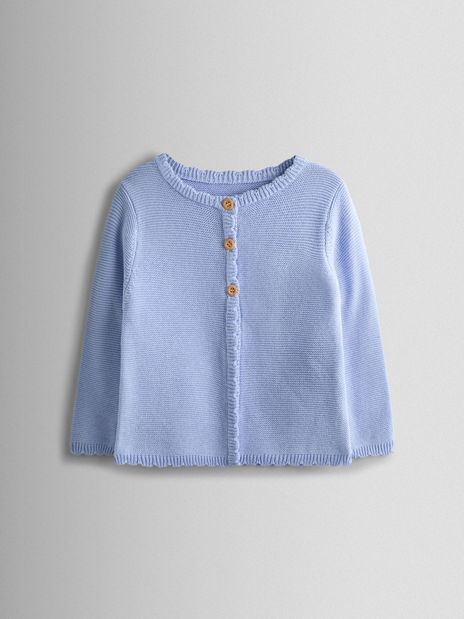 Cornflower Blue Classic Cotton Scallop Cardigan - Image 1 of 3