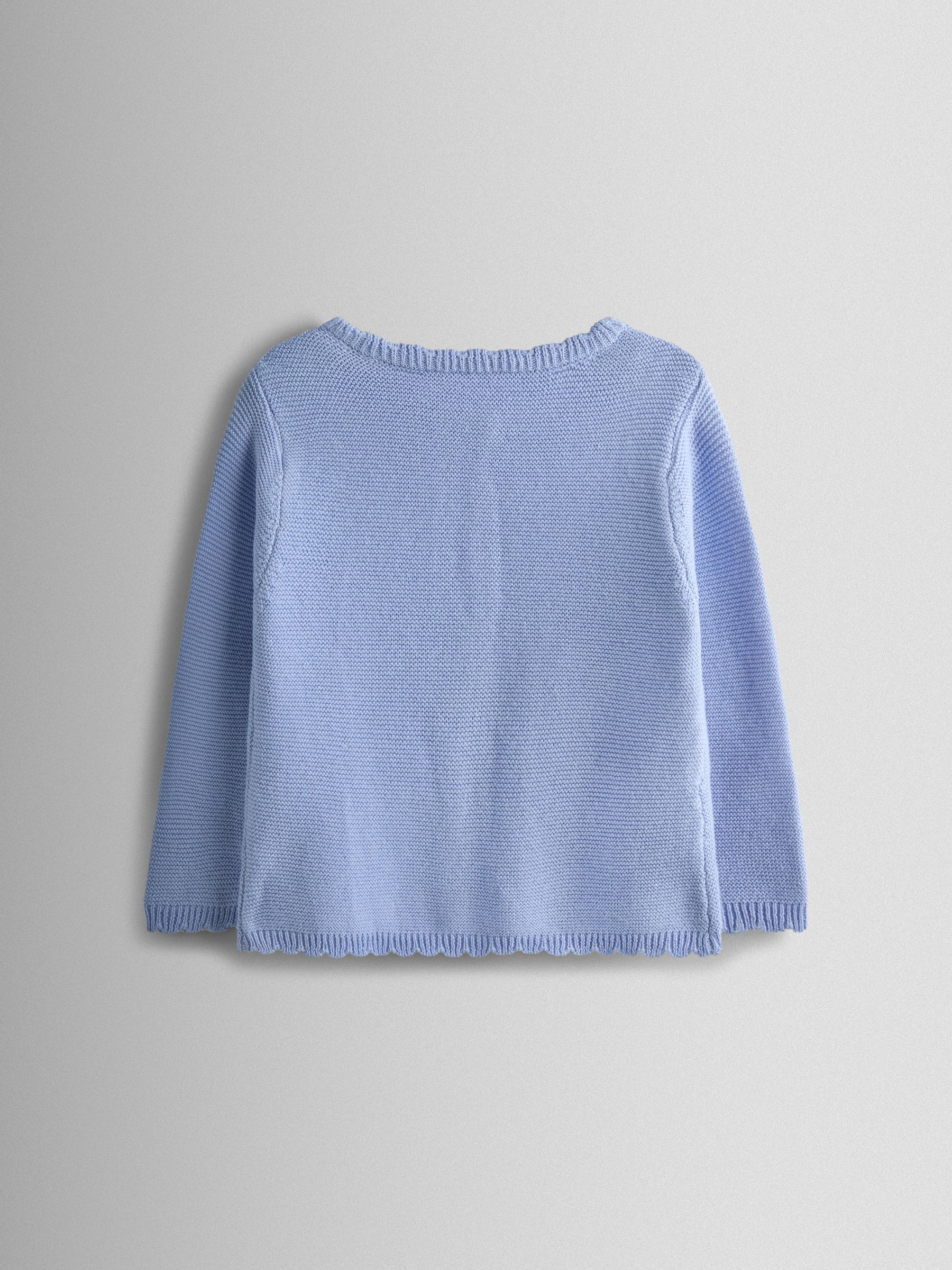 Cornflower Blue Classic Cotton Scallop Cardigan - Image 2 of 3 Cornflower Blue Classic Cotton Scallop Cardigan - Image 2 of 3