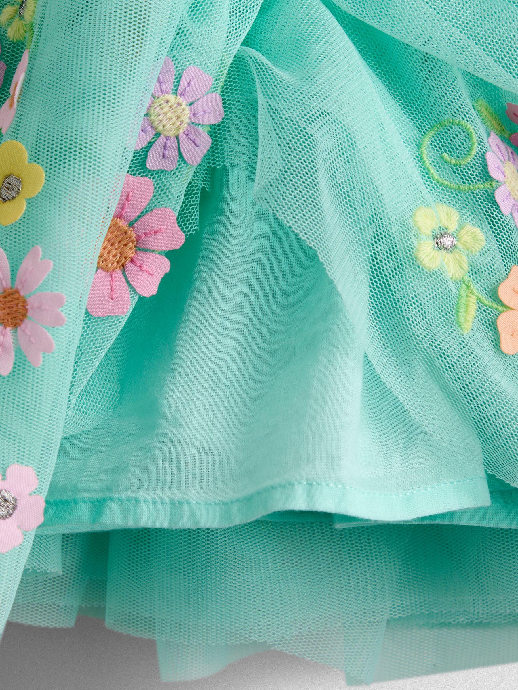Light Green Floral Ruffle Tulle Appliqué Party Dress - Image 5 of 5 Light Green Floral Ruffle Tulle Appliqué Party Dress - Image 5 of 5