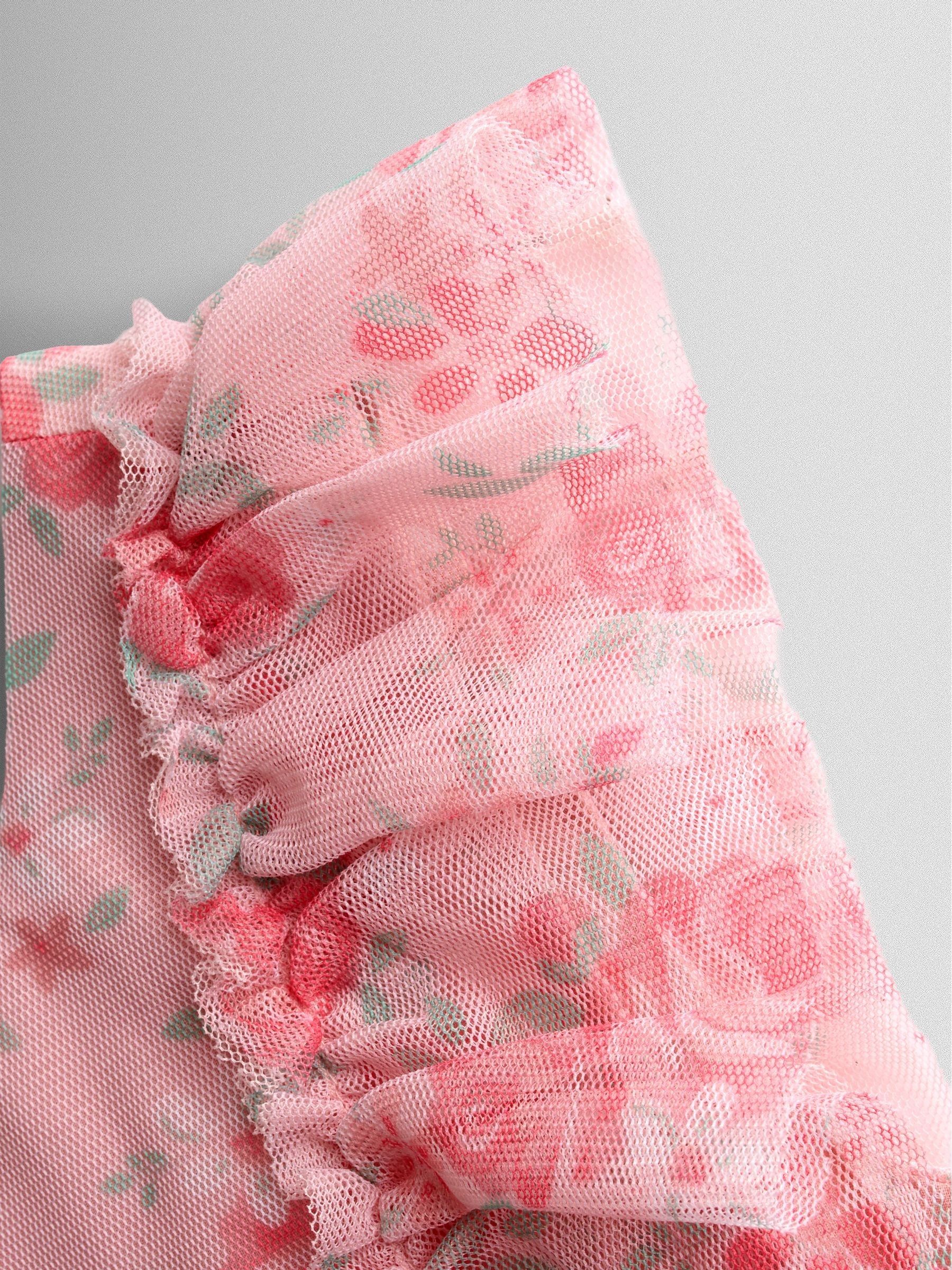 Rose Pink Printed Tulle Ruffle Party Dress - Image 3 of 4