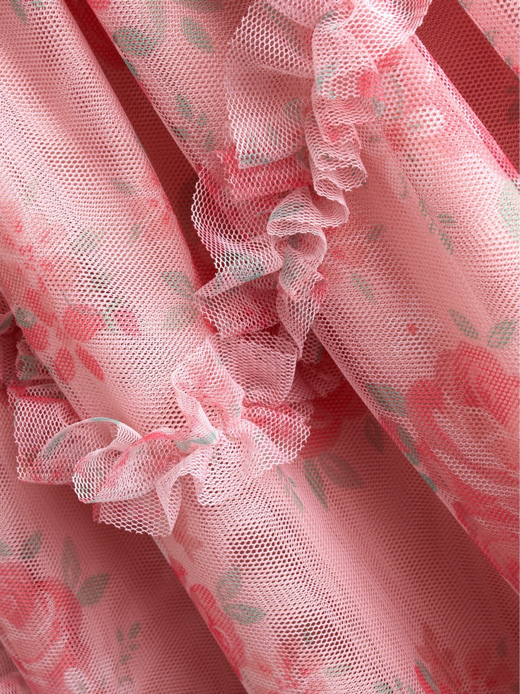 Rose Pink Printed Tulle Ruffle Party Dress - Image 4 of 4