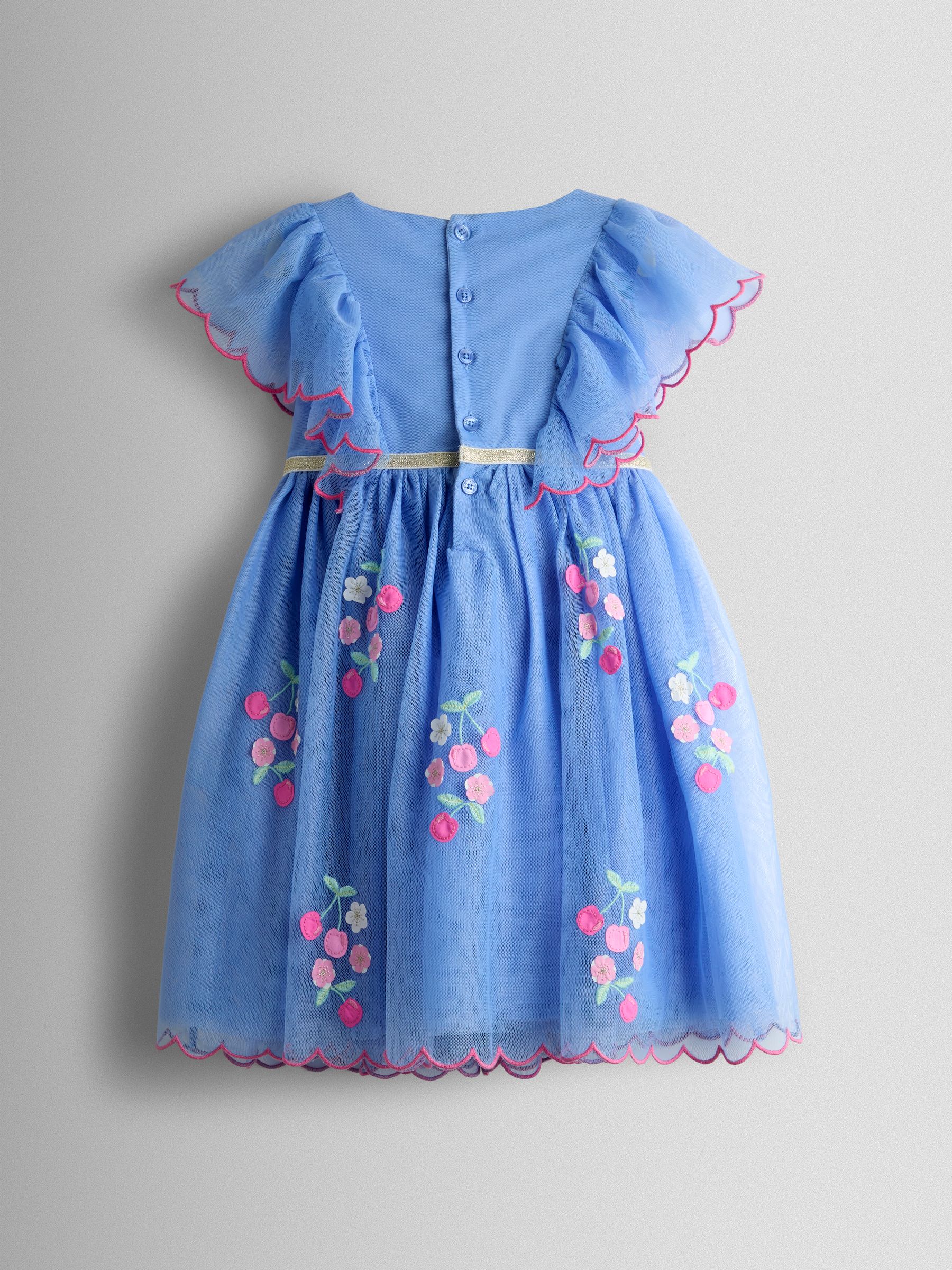 Cornflower Blue Floral And Cherry Appliqué Tulle Party Dress - Image 2 of 3
