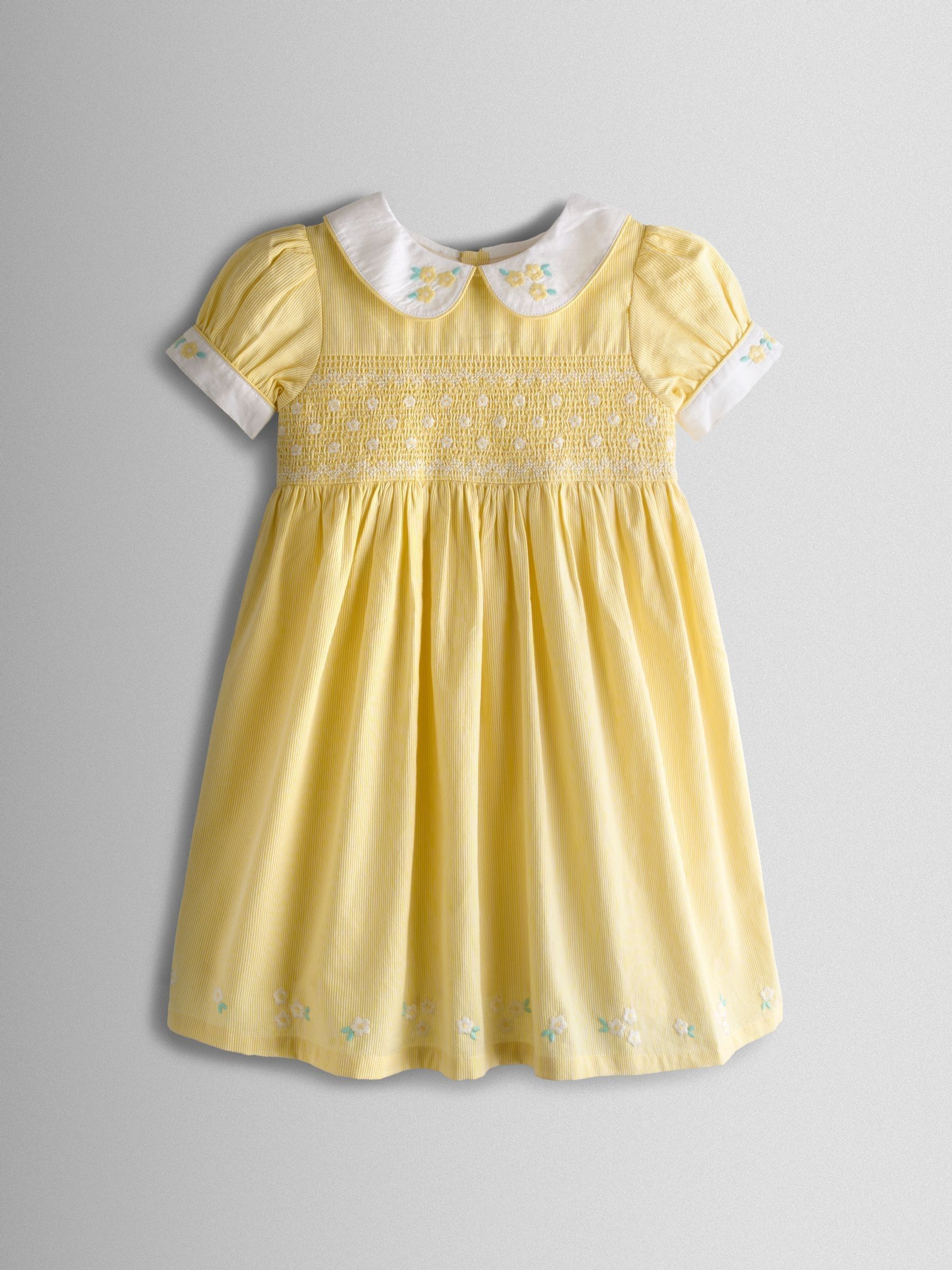 Light Yellow Bud Floral Embroidered Collar Smocked Party Dress - Image 2 of 8