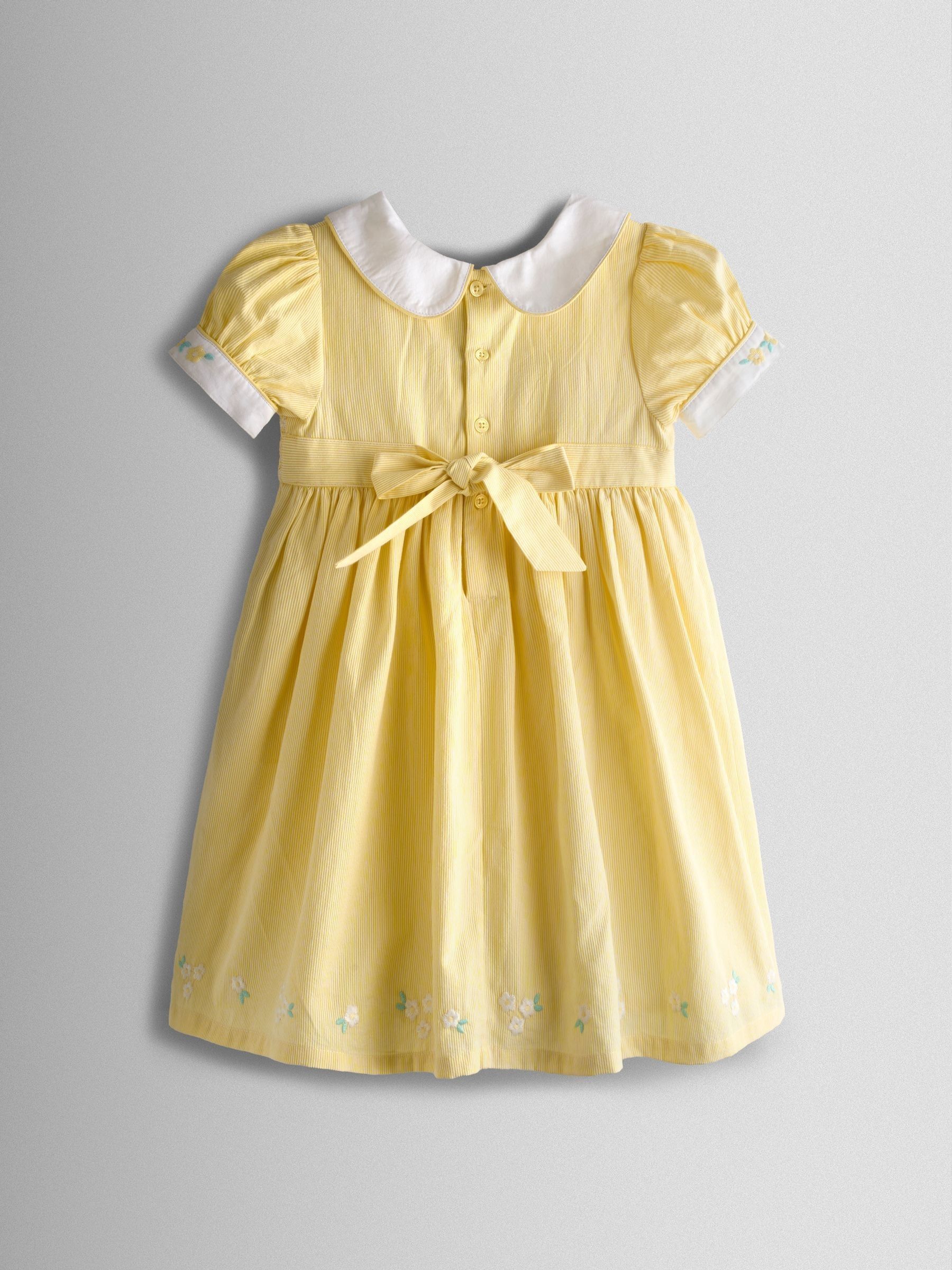 Light Yellow Bud Floral Embroidered Collar Smocked Party Dress - Image 3 of 8