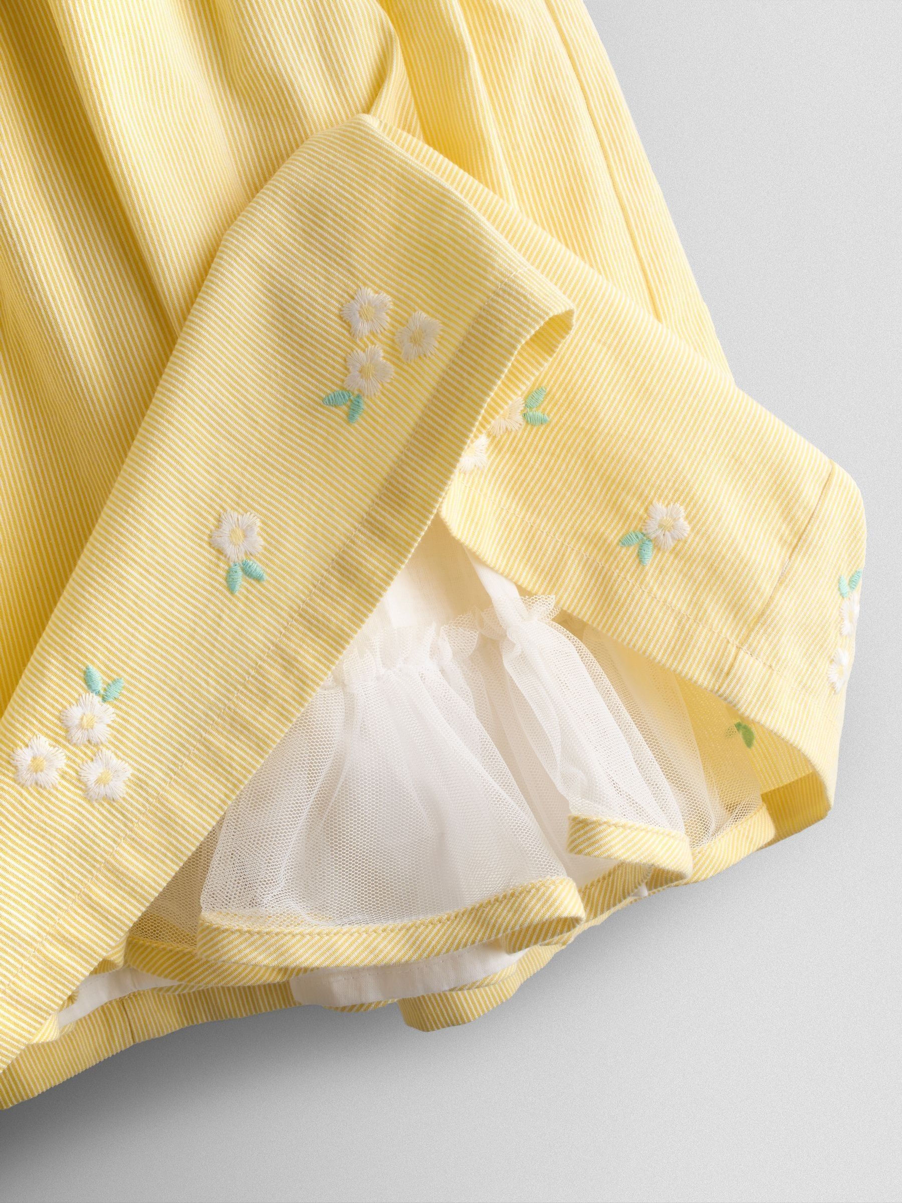 Light Yellow Bud Floral Embroidered Collar Smocked Party Dress - Image 6 of 8