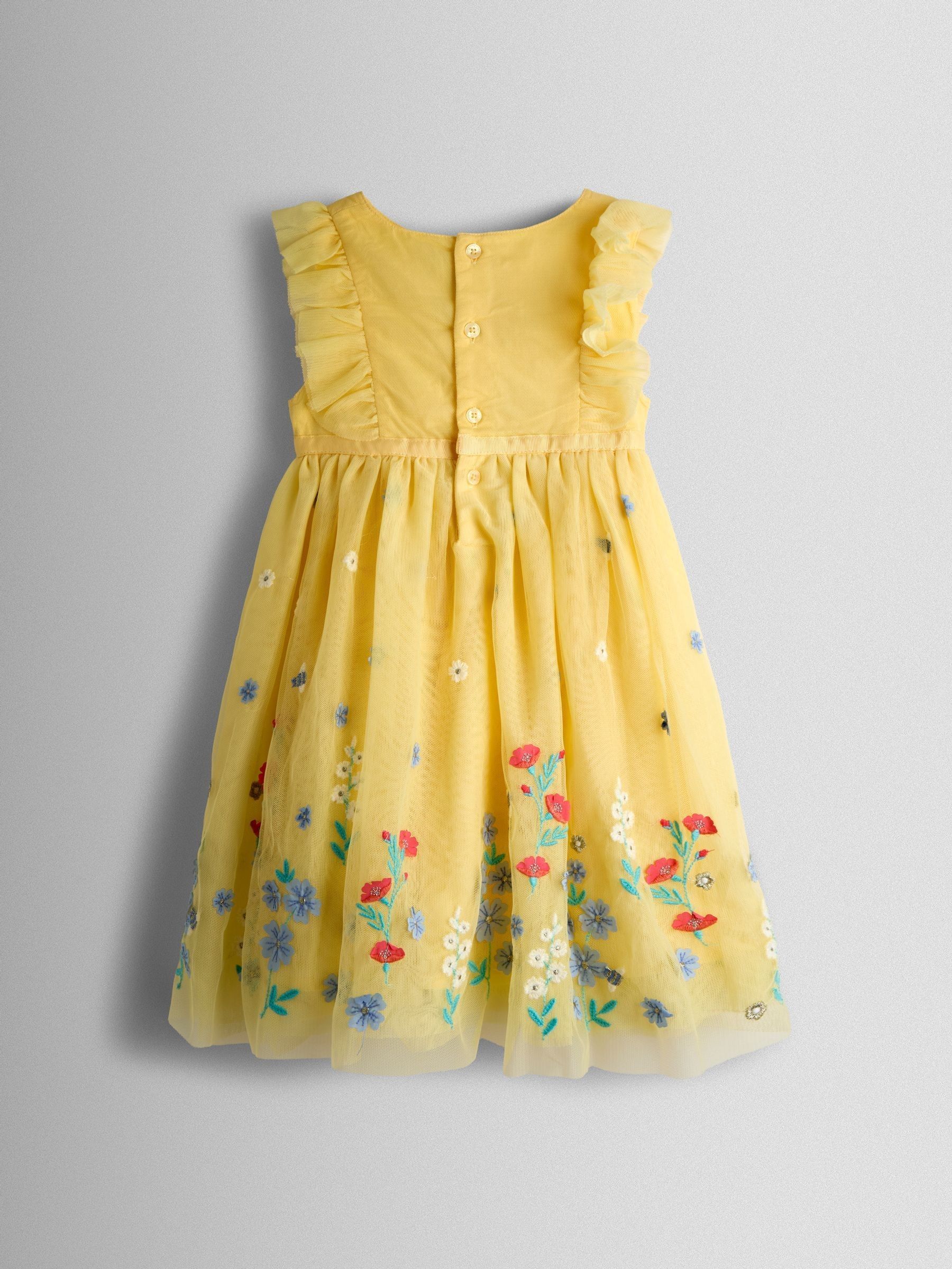 Light Yellow Floral Embroidered Tulle Party Dress - Image 2 of 4