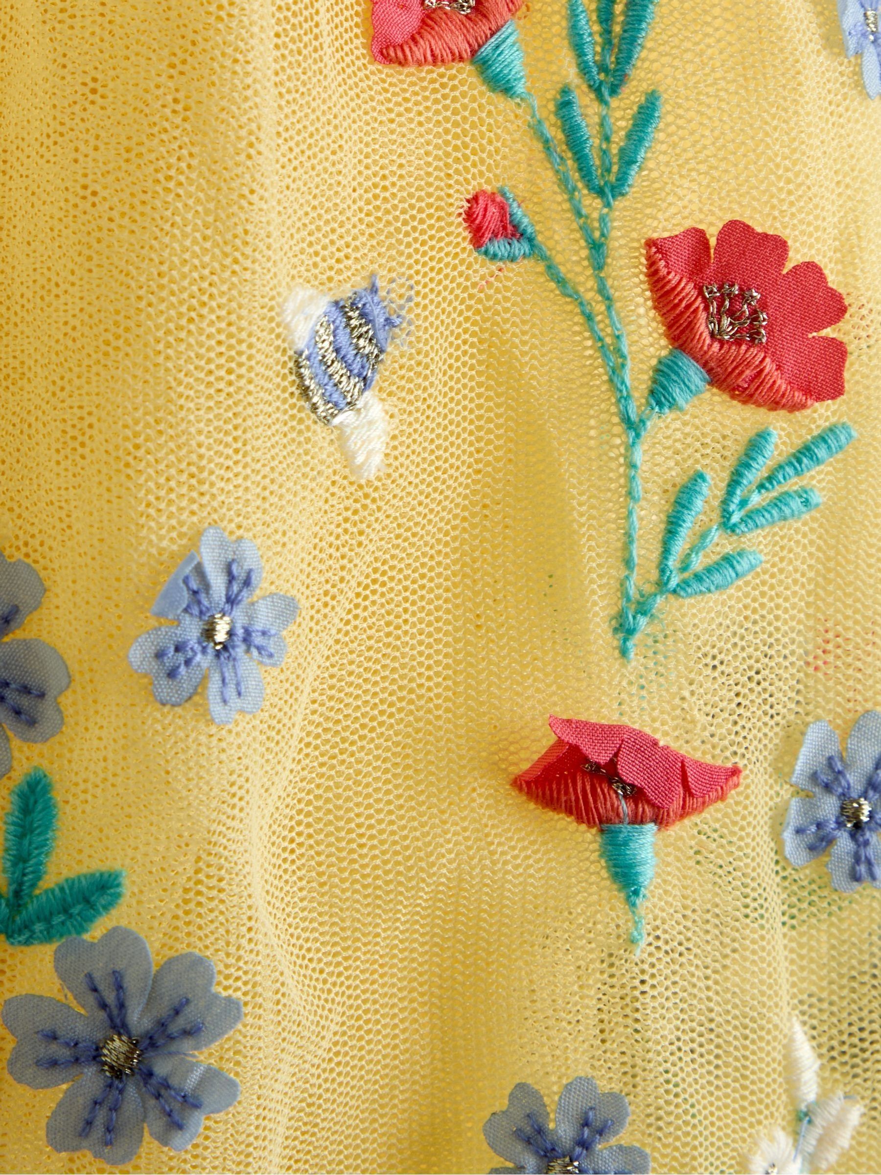 Light Yellow Floral Embroidered Tulle Party Dress - Image 3 of 4