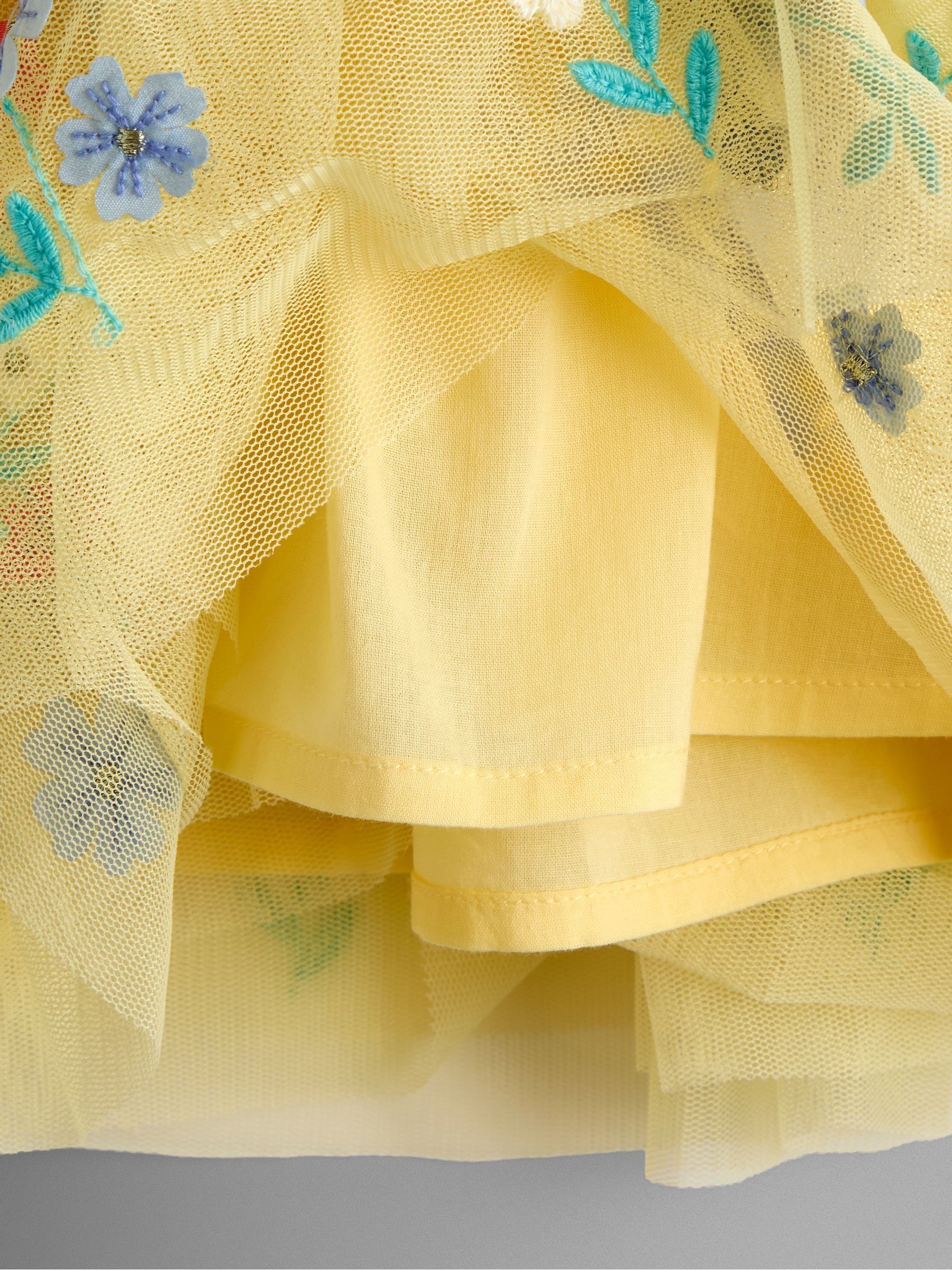 Light Yellow Floral Embroidered Tulle Party Dress - Image 4 of 4