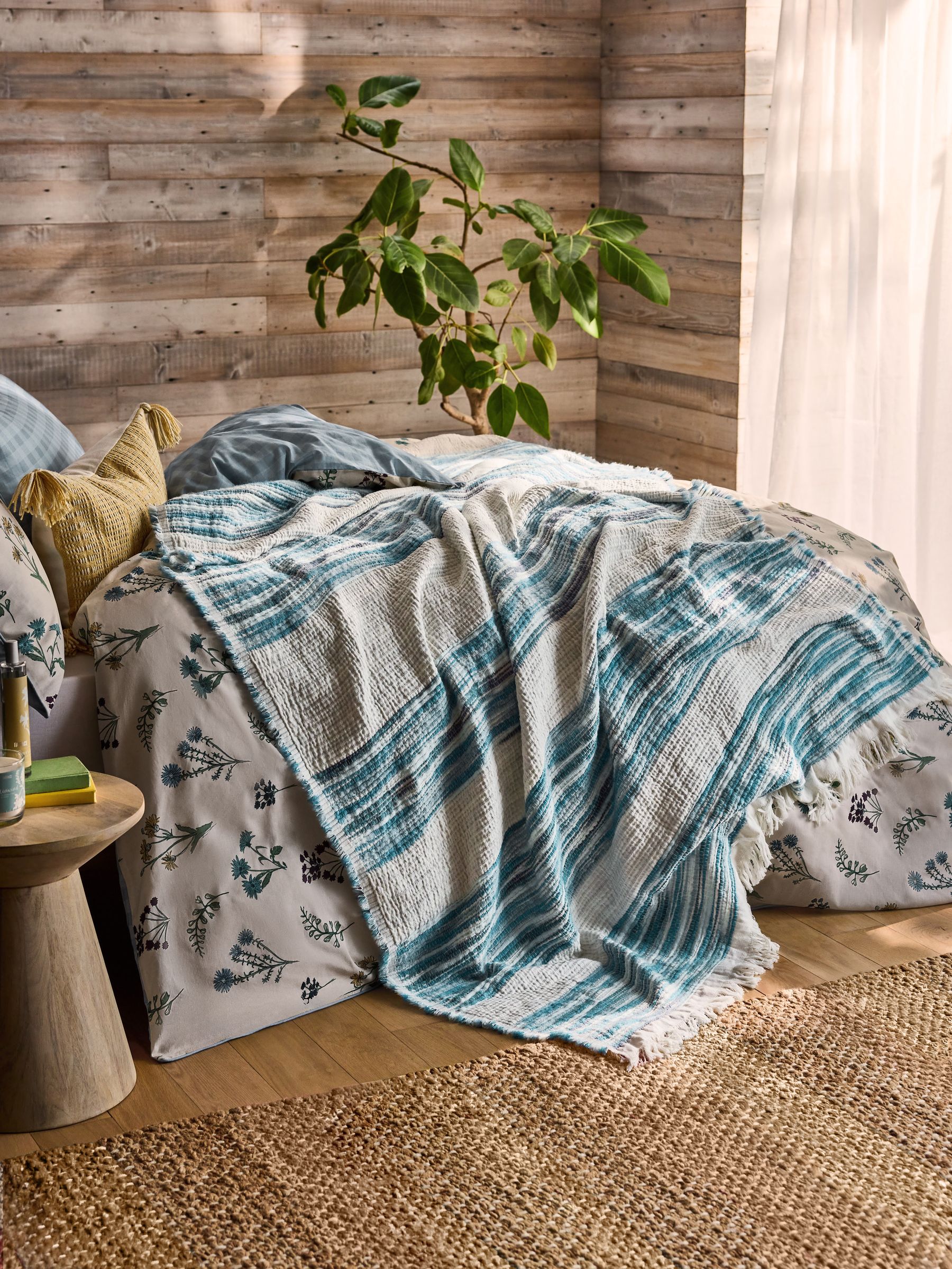 Blue Textured Ombre Stripe Throw - Image 1 of 5