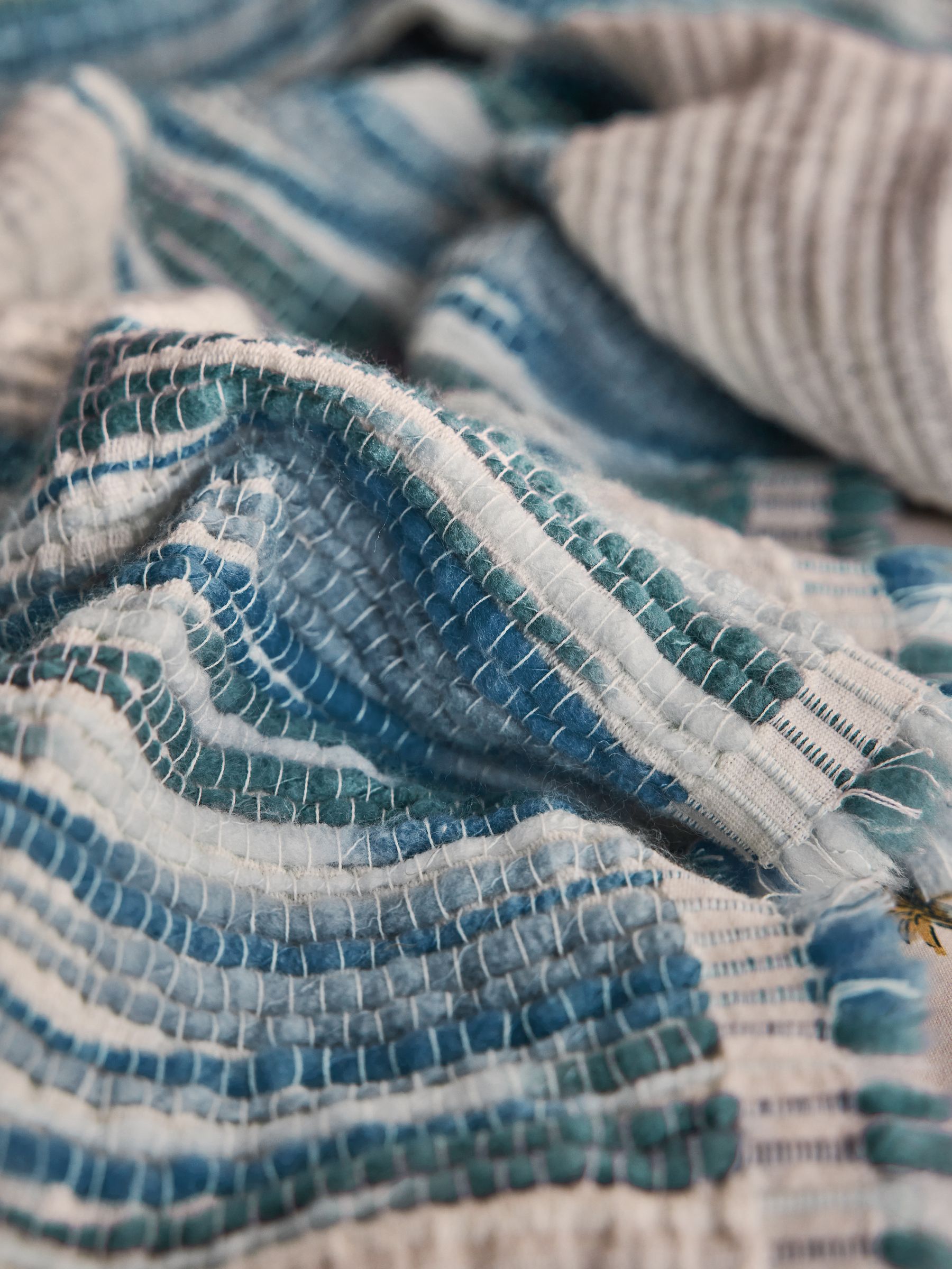 Blue Textured Ombre Stripe Throw - Image 5 of 5 Blue Textured Ombre Stripe Throw - Image 5 of 5