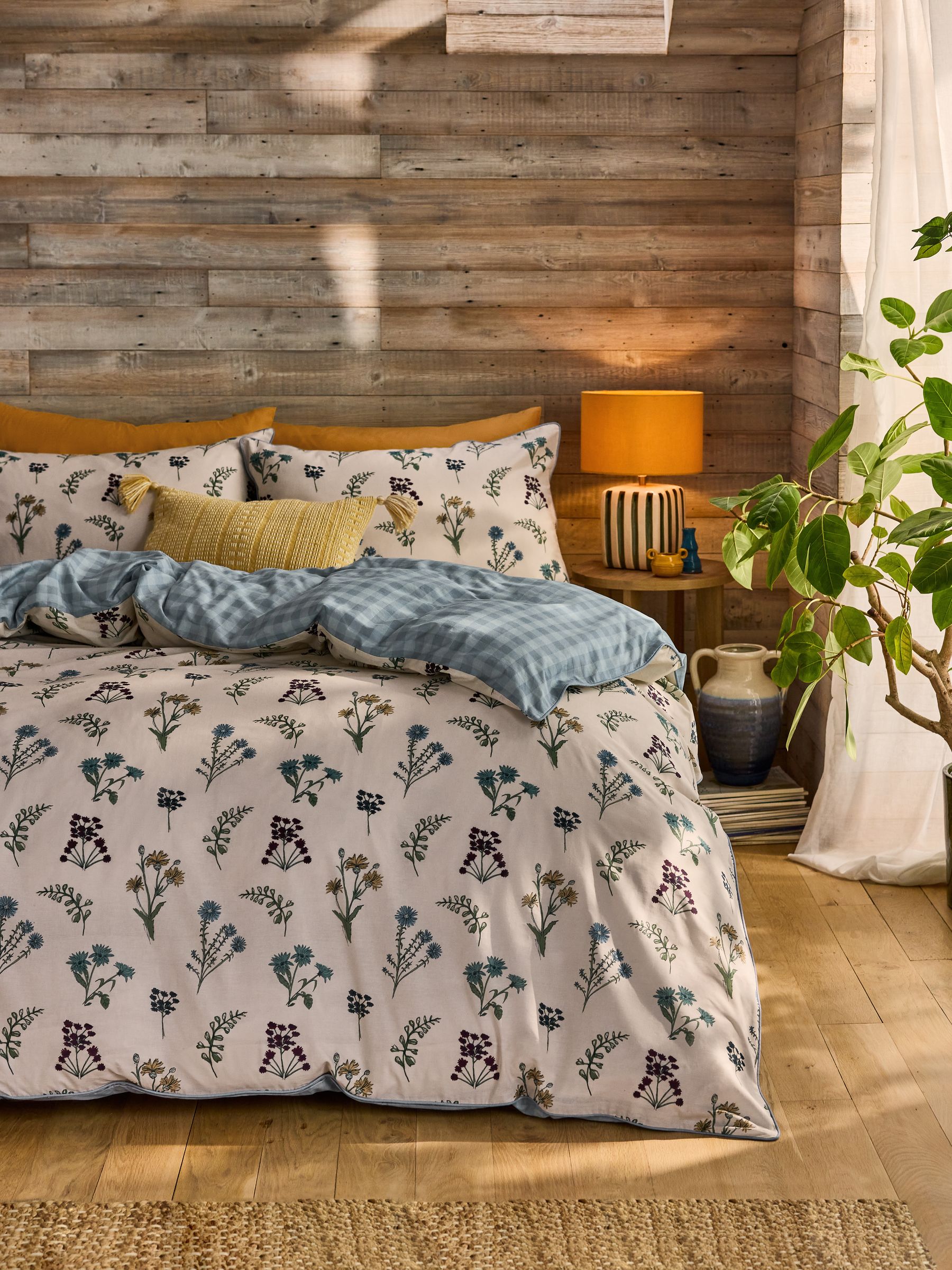 Blue Wildflower Gingham Duvet Cover and Pillowcase Set - Image 1 of 6 Blue Wildflower Gingham Duvet Cover and Pillowcase Set - Image 1 of 6