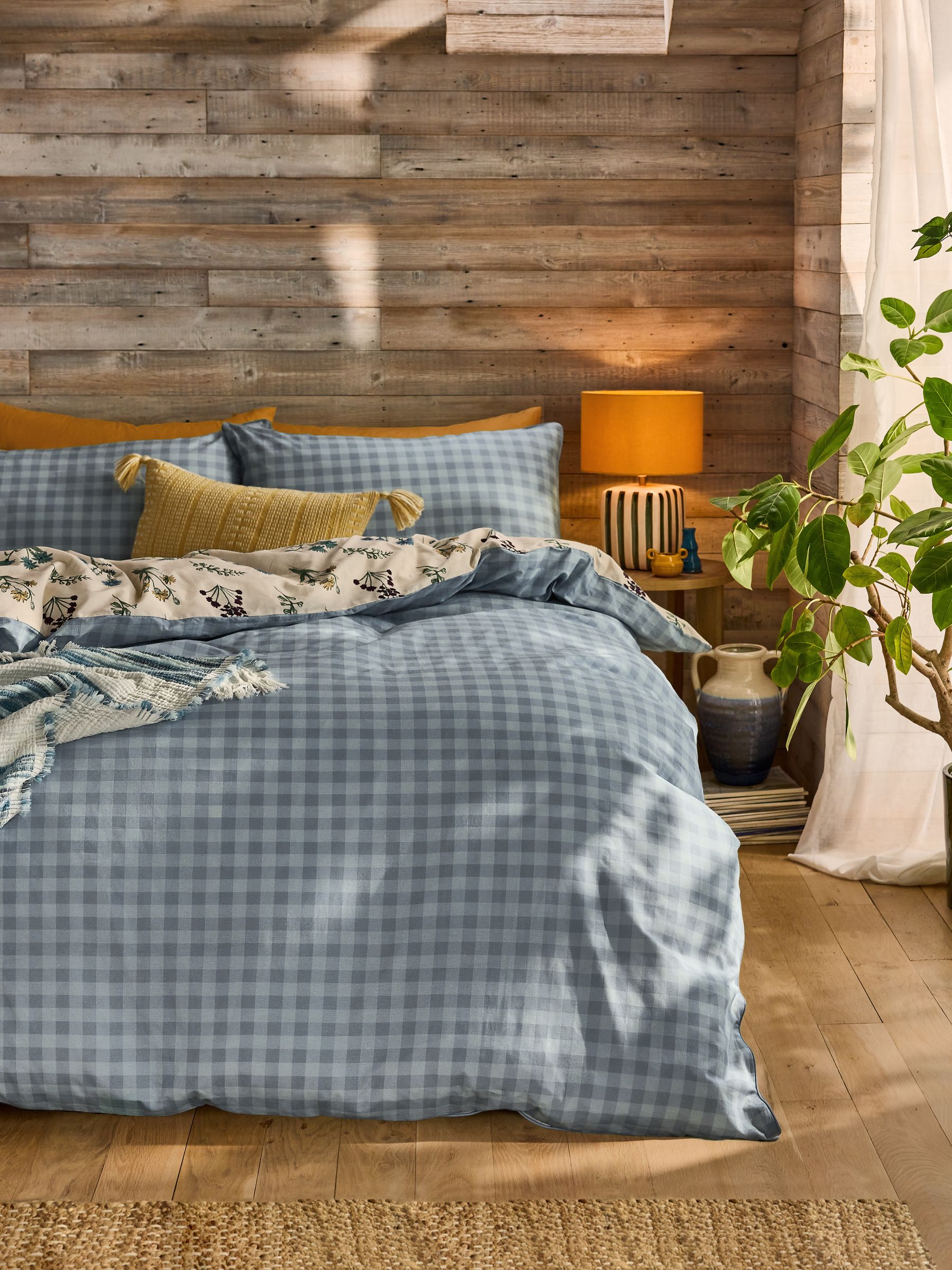 Blue Wildflower Gingham Duvet Cover and Pillowcase Set - Image 2 of 6 Blue Wildflower Gingham Duvet Cover and Pillowcase Set - Image 2 of 6