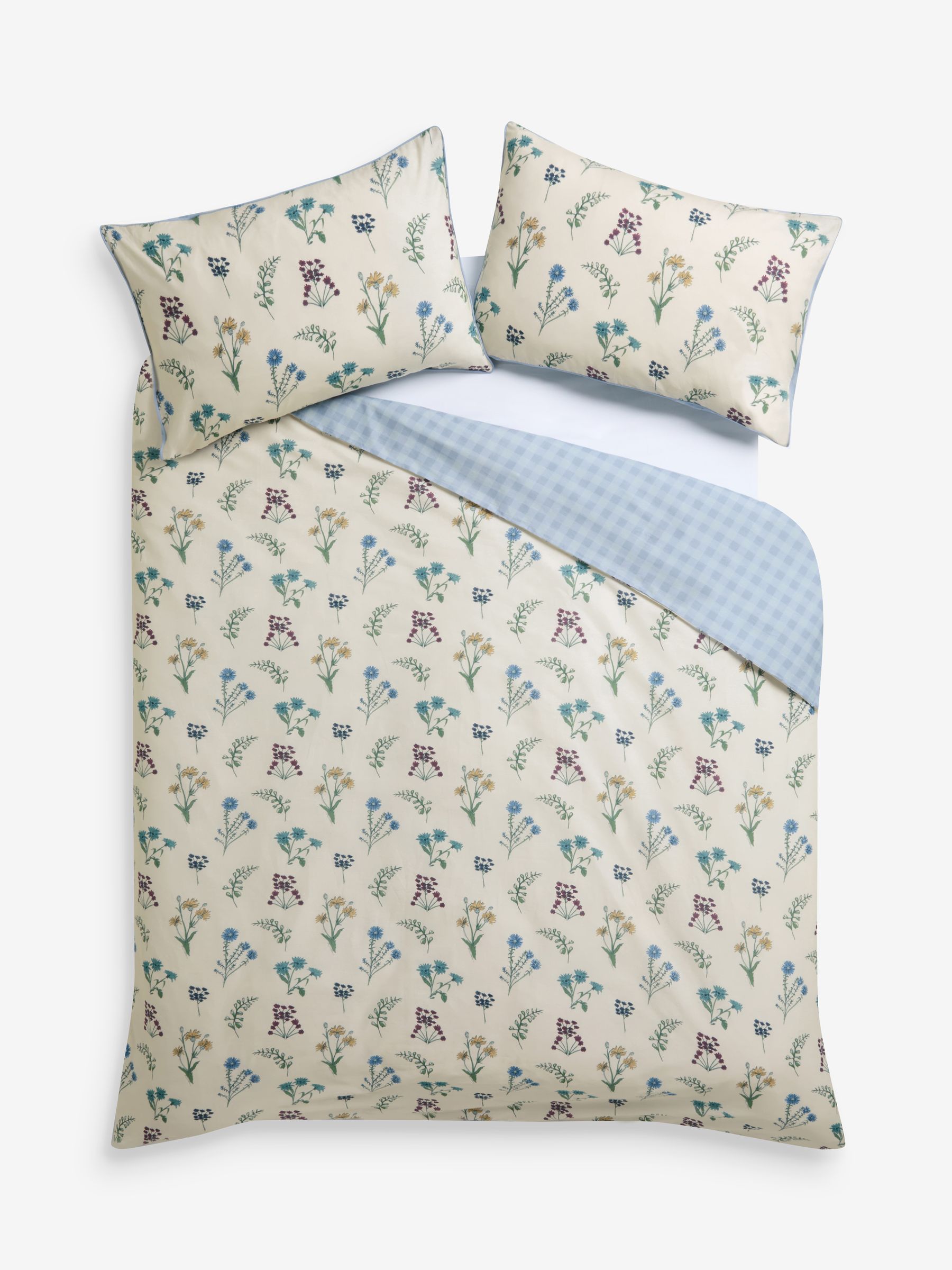Blue Wildflower Gingham Duvet Cover and Pillowcase Set - Image 6 of 6