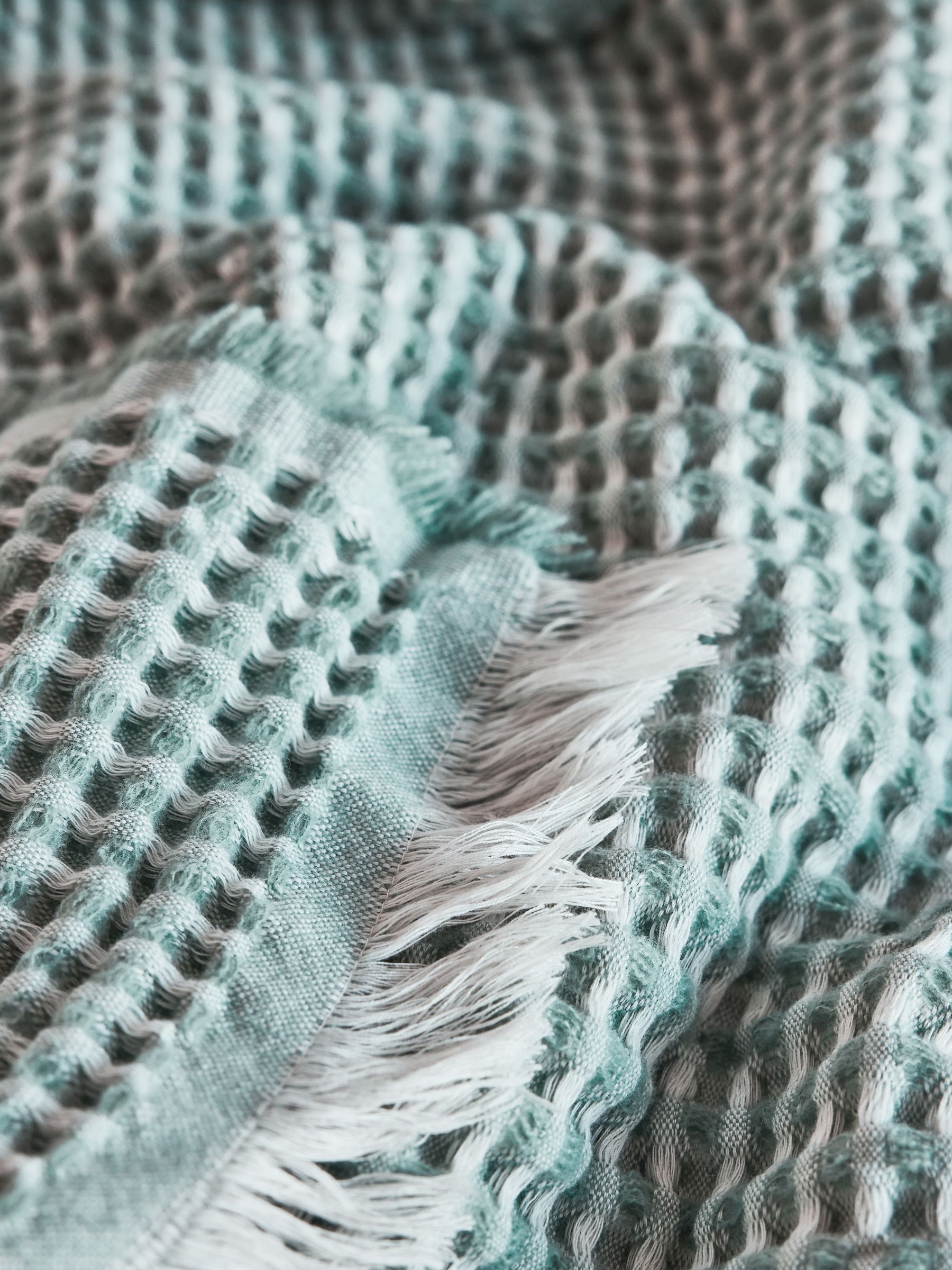 Teal Blue Textured Waffle Throw - Image 6 of 6