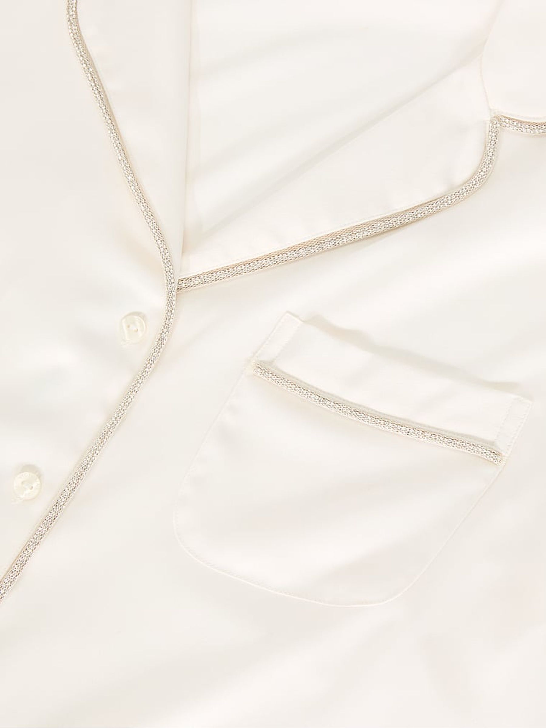 Coconut White Diamanté Trim Satin Shine Long Pyjamas Set - Image 3 of 3