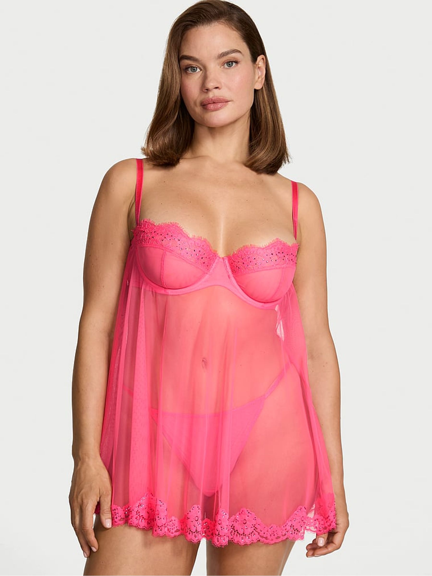 Bombshell Pink Twinkle Chiffon Babydoll Set - Image 2 of 4