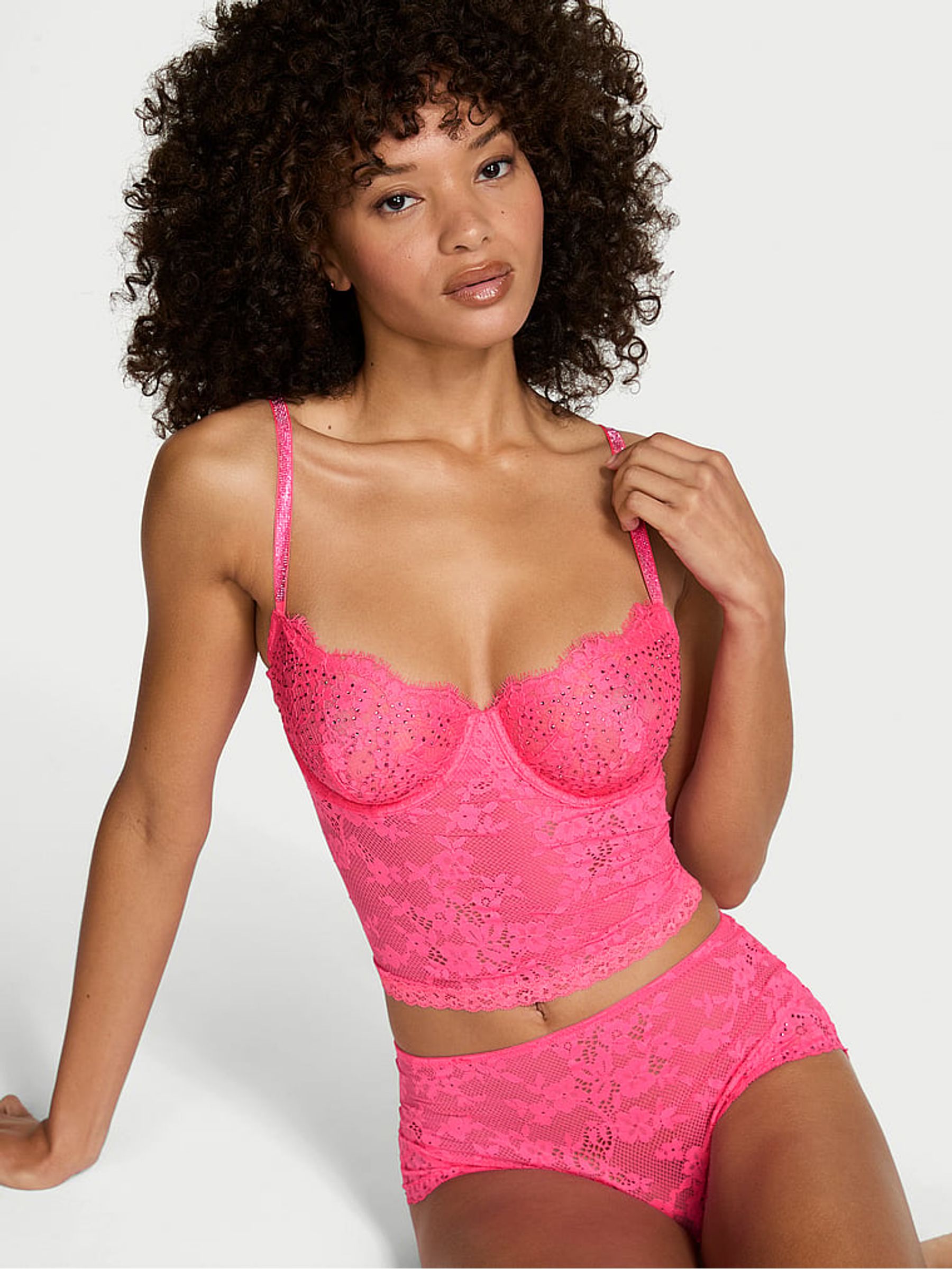 Bombshell Pink Twinkle Lace Cami Set - Image 2 of 4 Bombshell Pink Twinkle Lace Cami Set - Image 2 of 4
