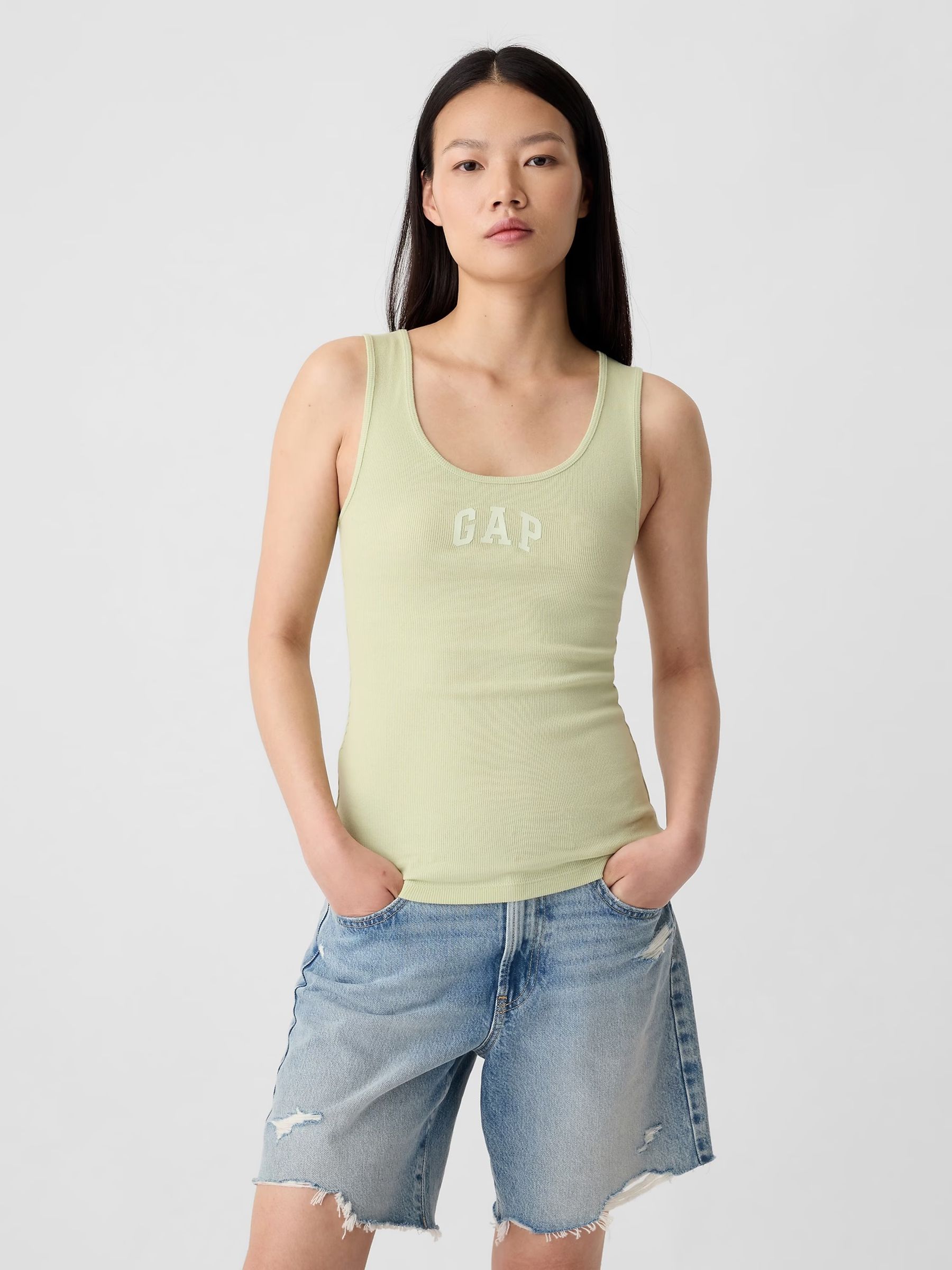 Green Ribbed Logo Vest Top - Image 1 of 4 Green Ribbed Logo Vest Top - Image 1 of 4