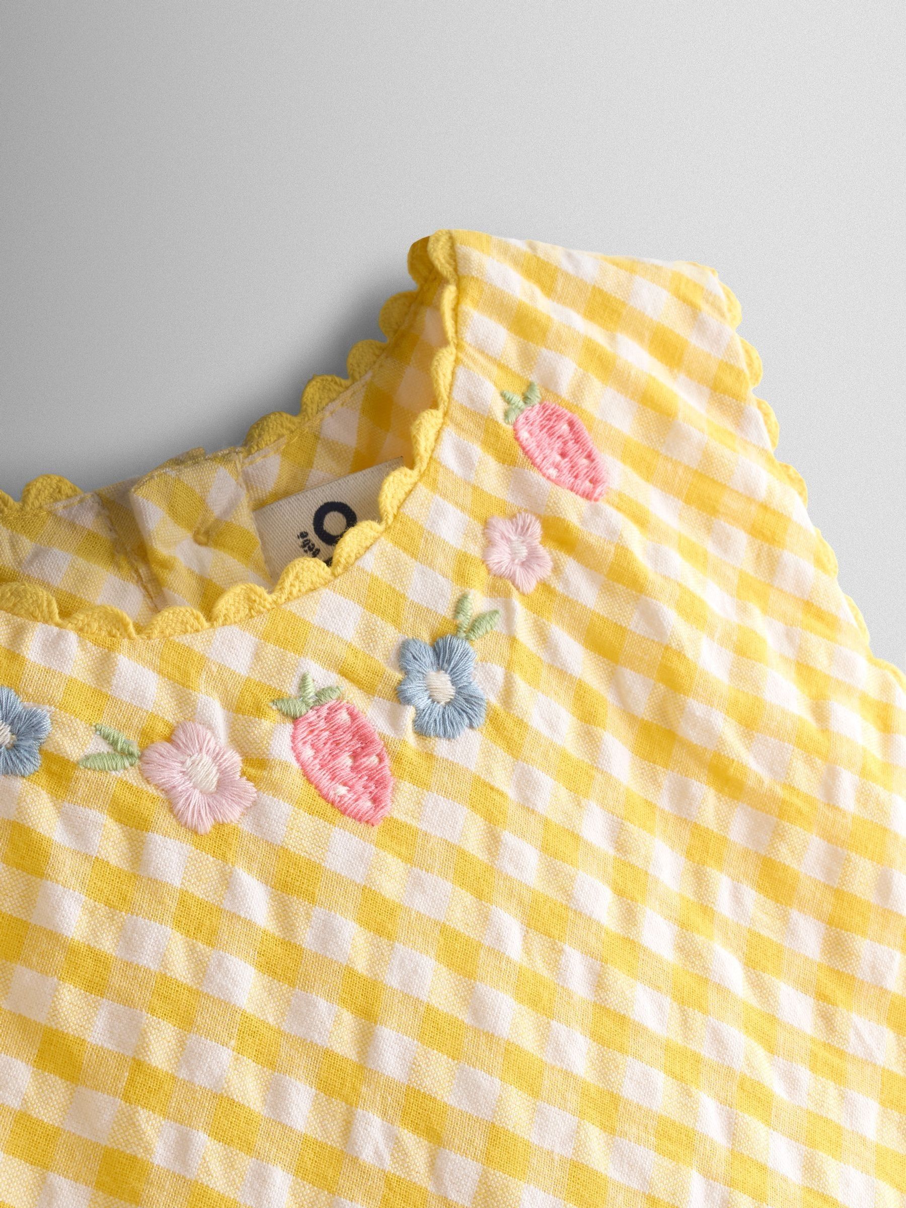 Yellow Appliqué Gingham Sleeveless Dress - Image 3 of 5