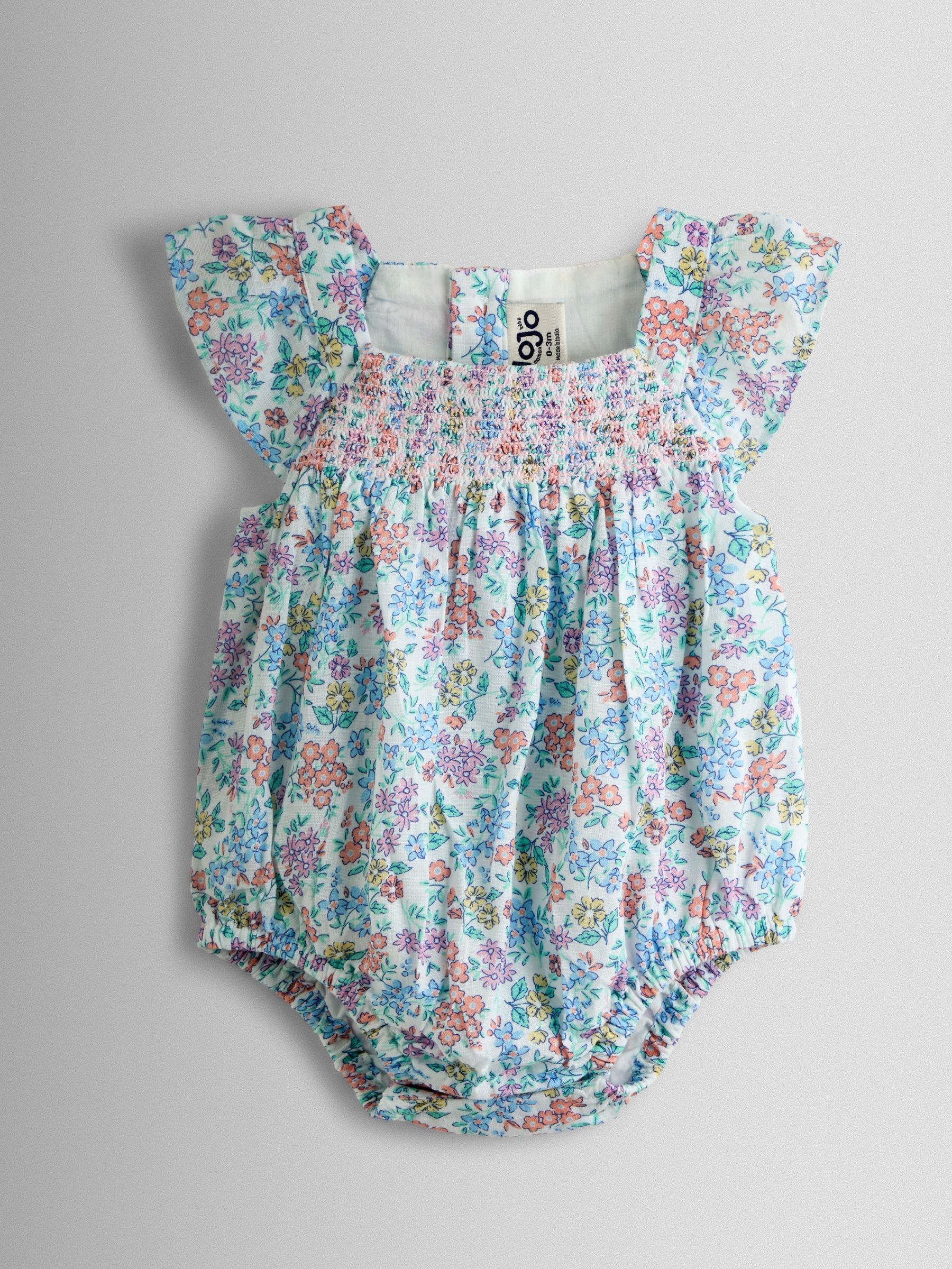 Cream Floral Smocked Bubble Romper and Headband Set - Image 2 of 5