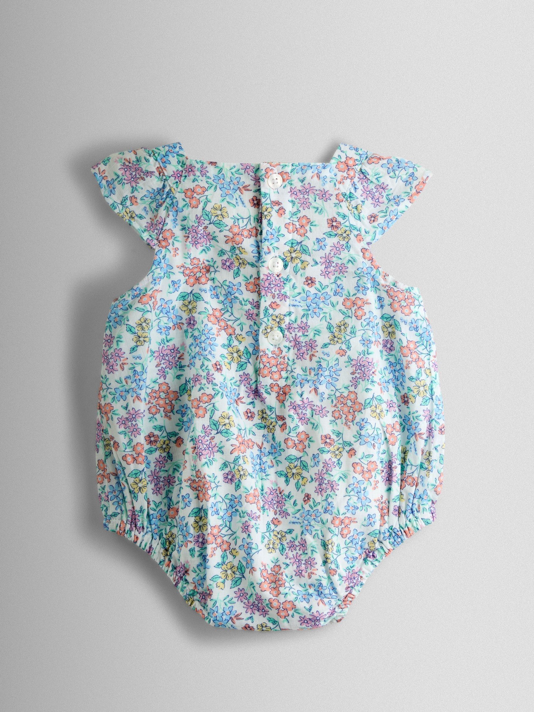 Cream Floral Smocked Bubble Romper and Headband Set - Image 3 of 5