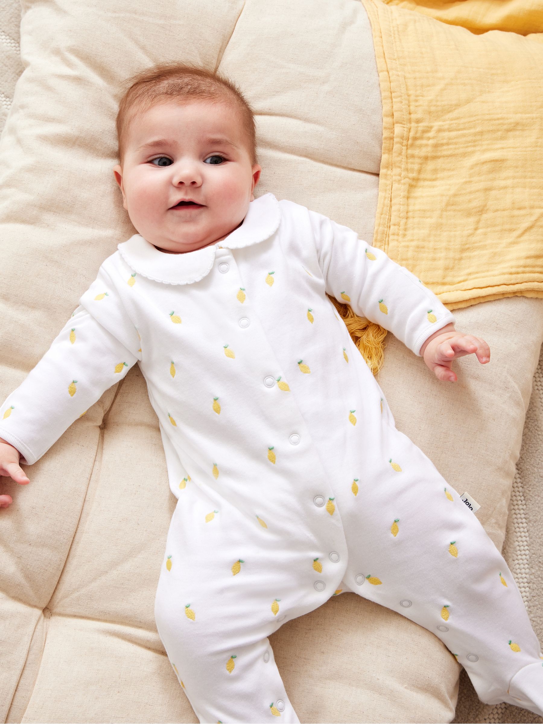 White Lemon Cotton Footed Embroidered Sleepsuit - Image 1 of 5