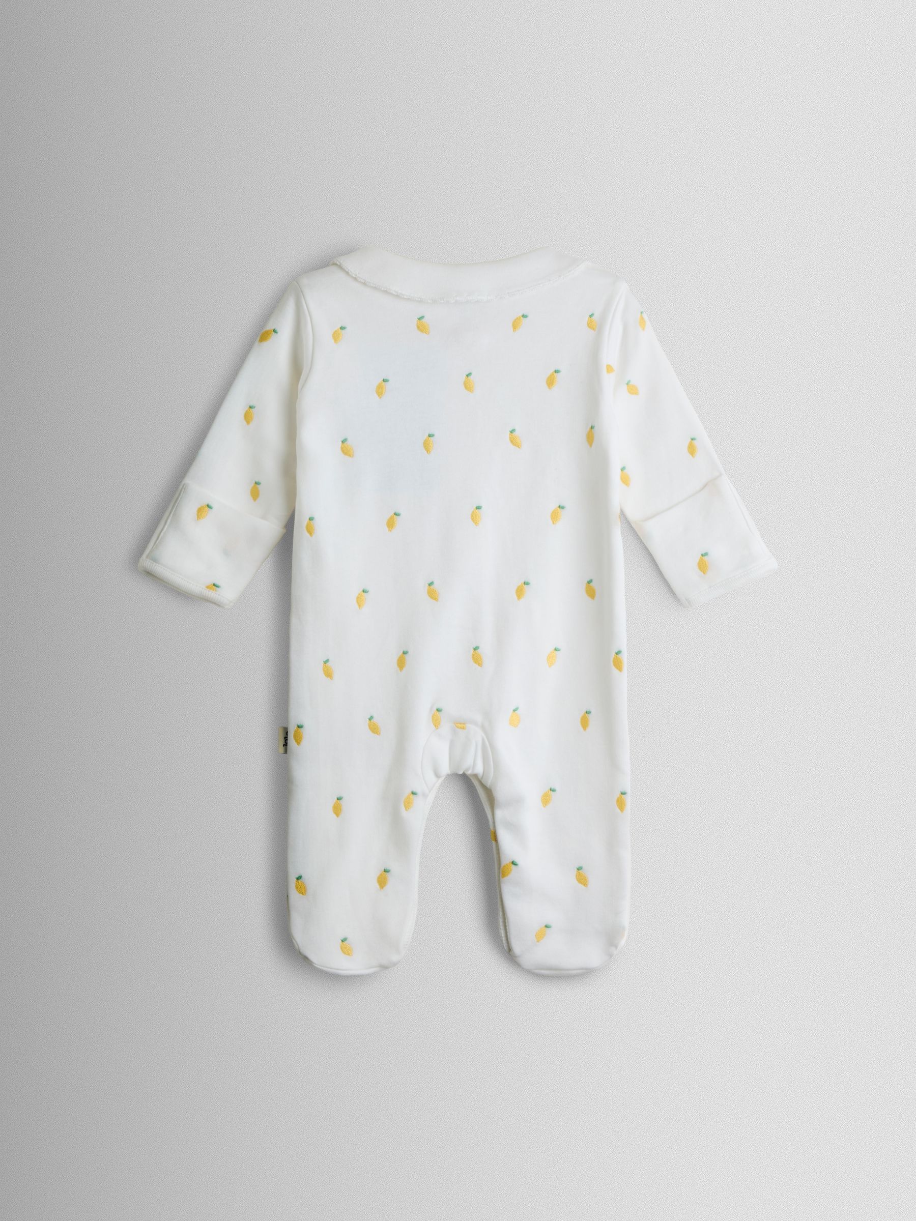 White Lemon Cotton Footed Embroidered Sleepsuit - Image 3 of 5