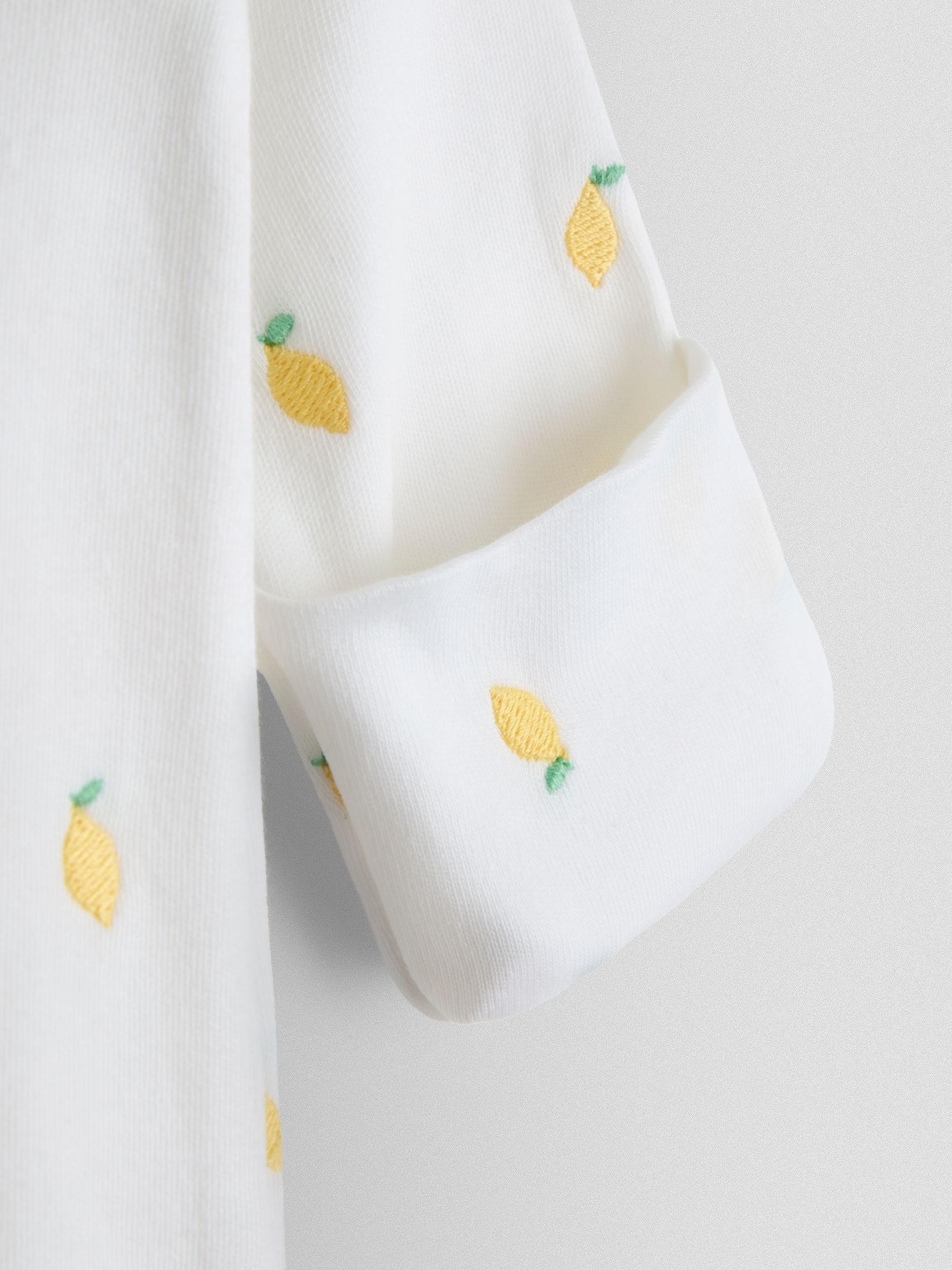 White Lemon Cotton Footed Embroidered Sleepsuit - Image 4 of 5