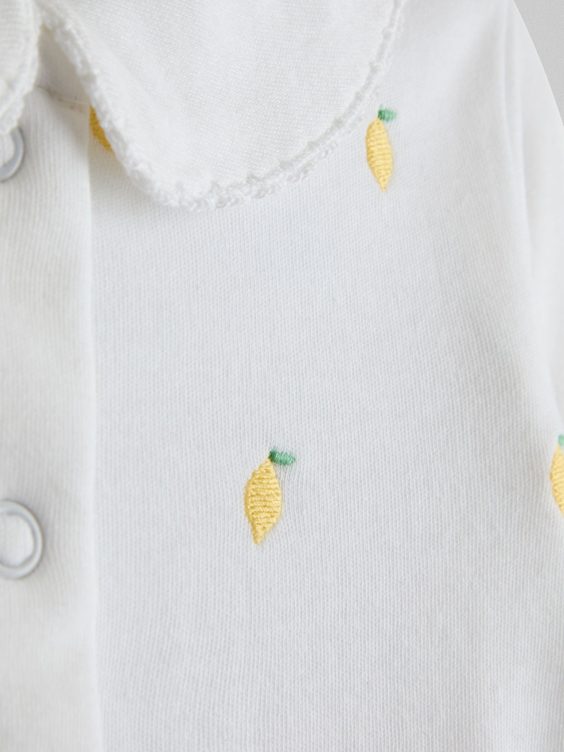 White Lemon Cotton Footed Embroidered Sleepsuit - Image 5 of 5