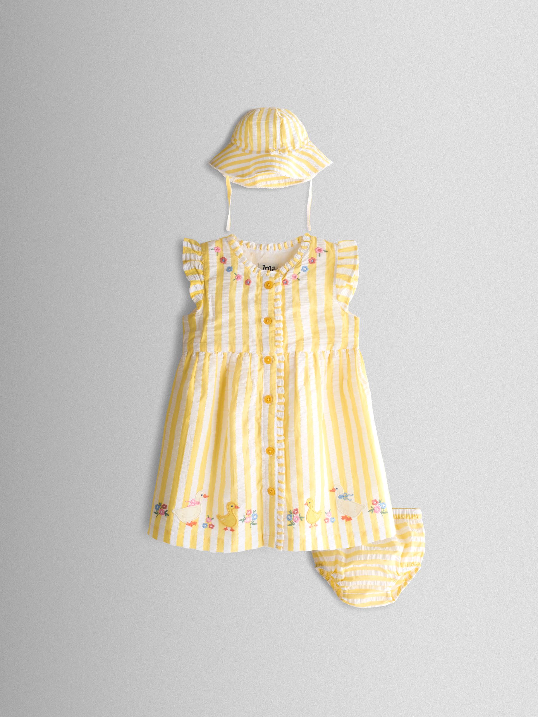 Yellow Duck Appliqué Button Front Dress & Hat Set - Image 1 of 9