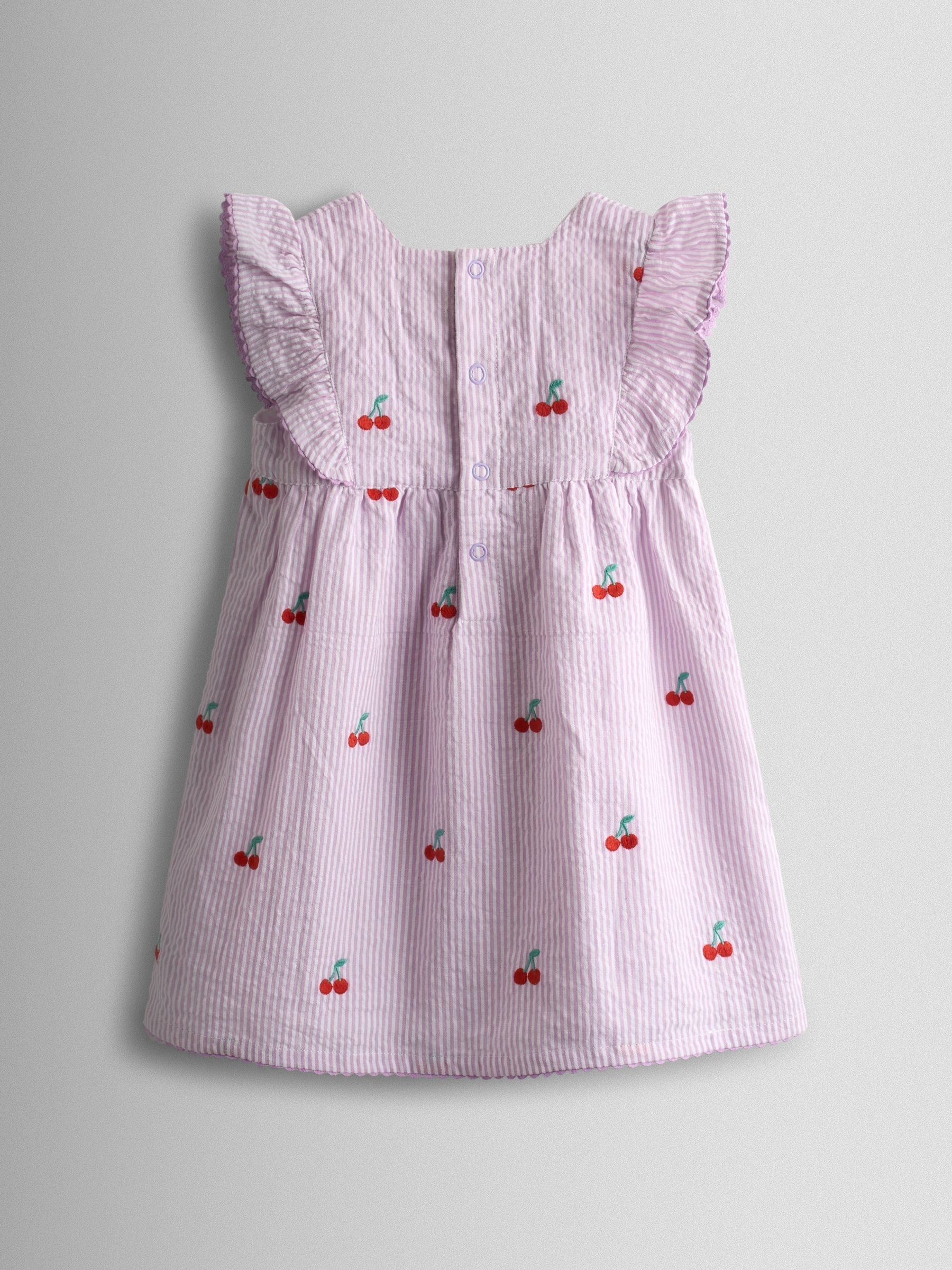 Lilac Purple Cherry Embroidered Stripe Dress & Hat Set - Image 3 of 9