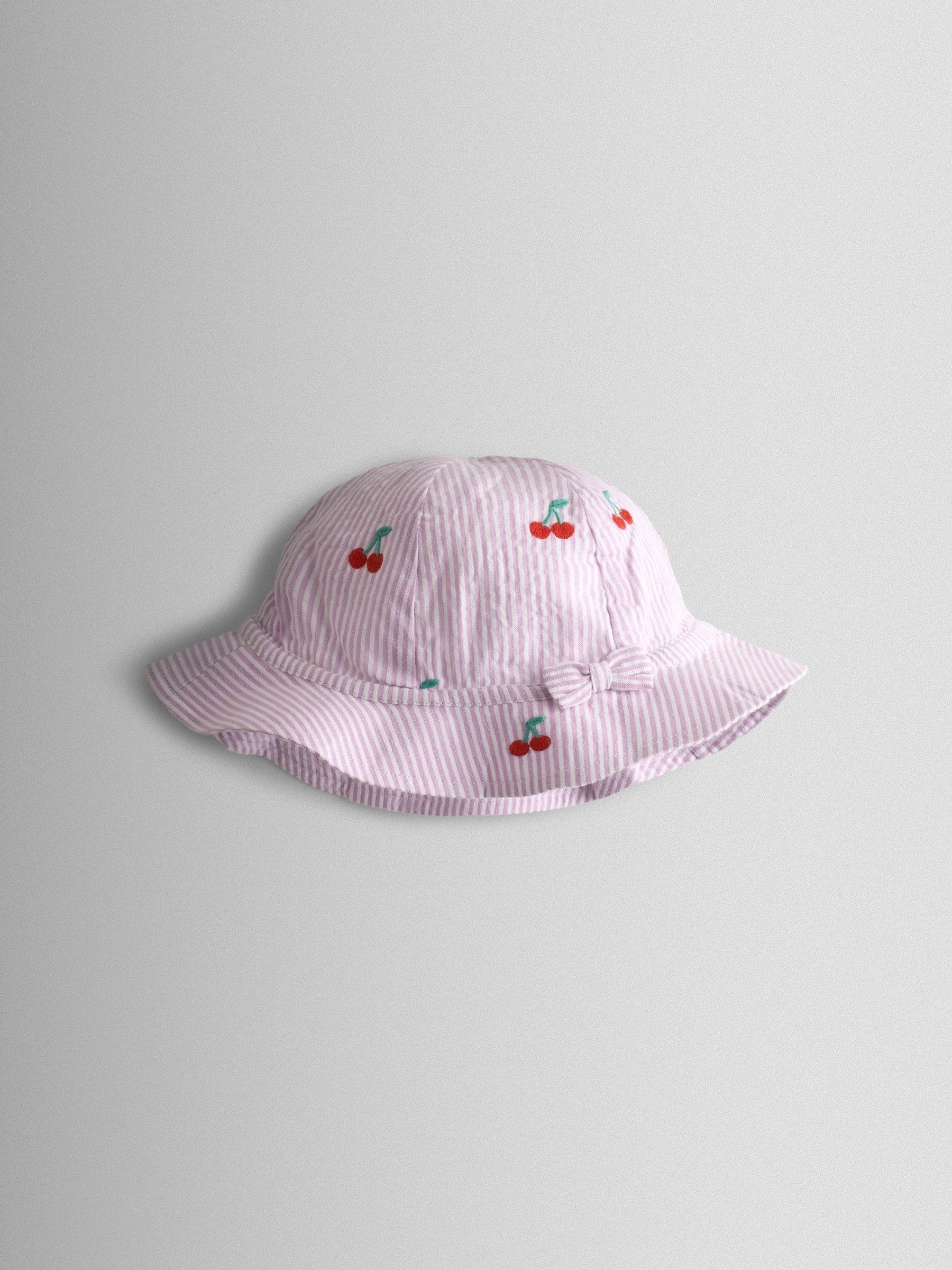 Lilac Purple Cherry Embroidered Stripe Dress & Hat Set - Image 6 of 9