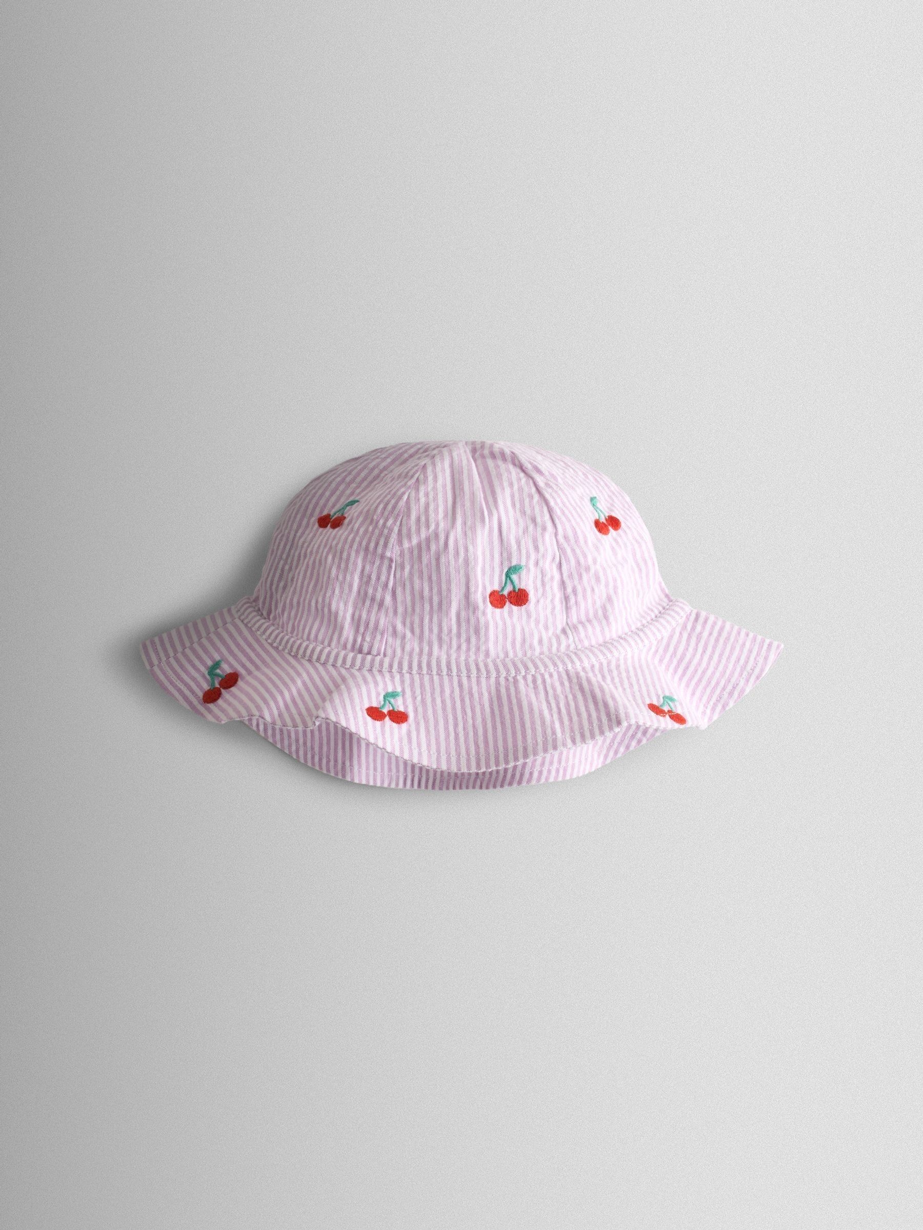 Lilac Purple Cherry Embroidered Stripe Dress & Hat Set - Image 7 of 9