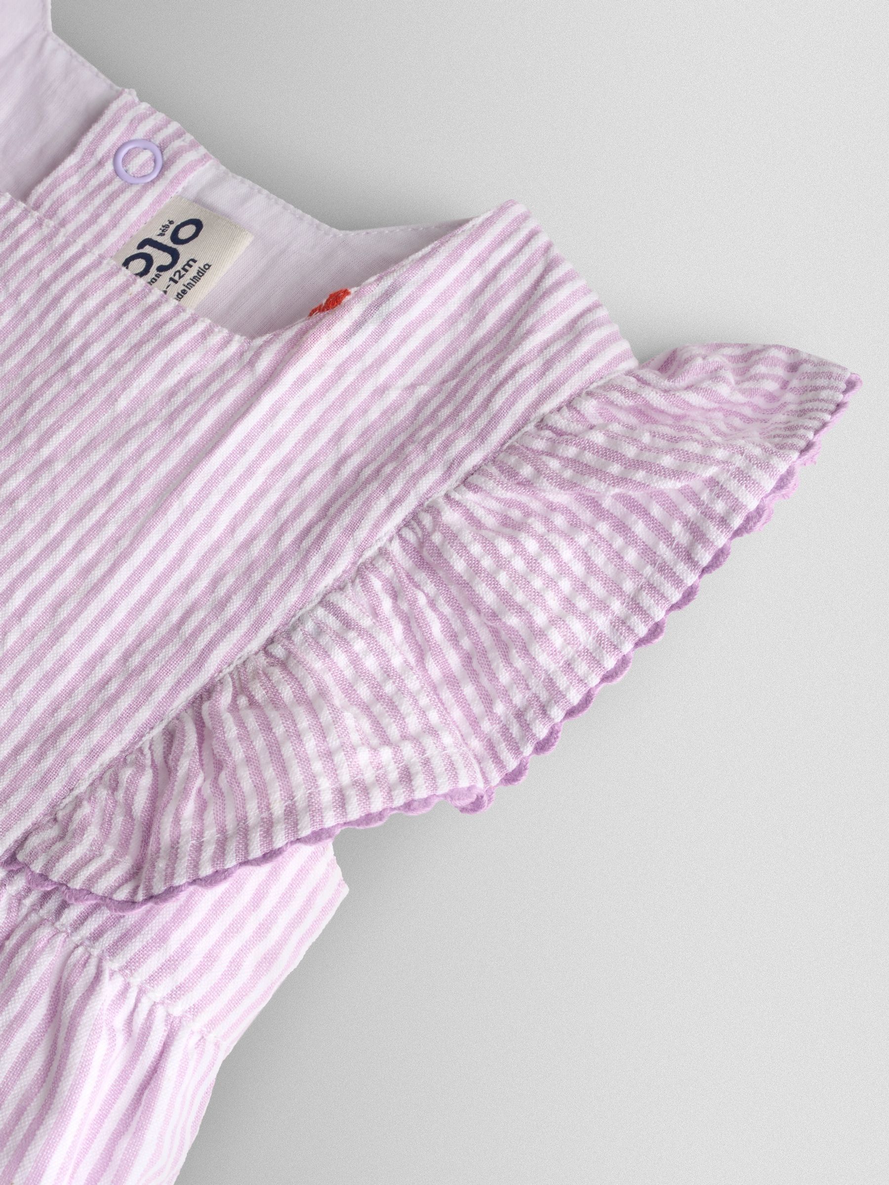 Lilac Purple Cherry Embroidered Stripe Dress & Hat Set - Image 8 of 9