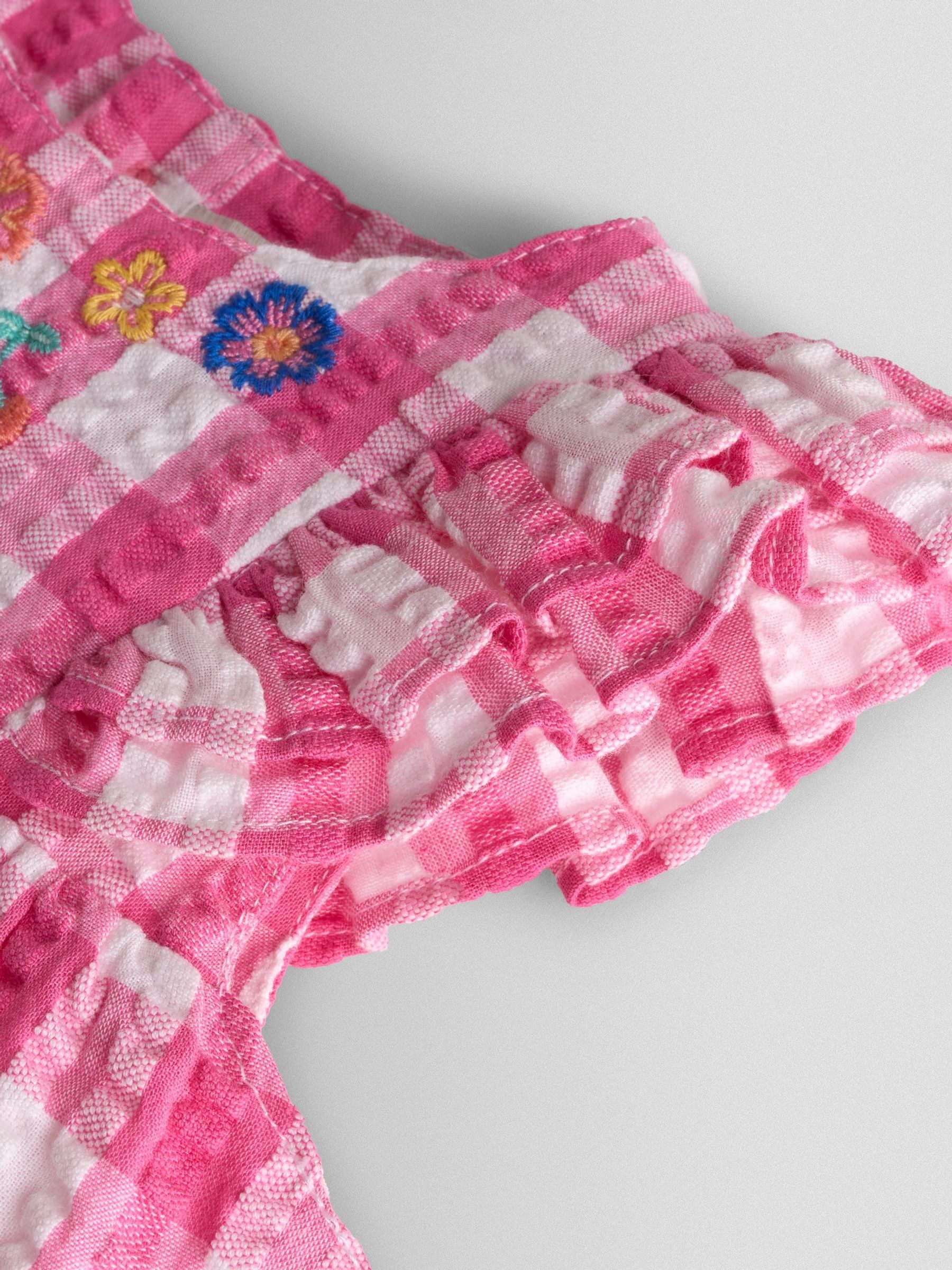 Mid Pink Frill Shoulder Embroidered Romper - Image 3 of 4