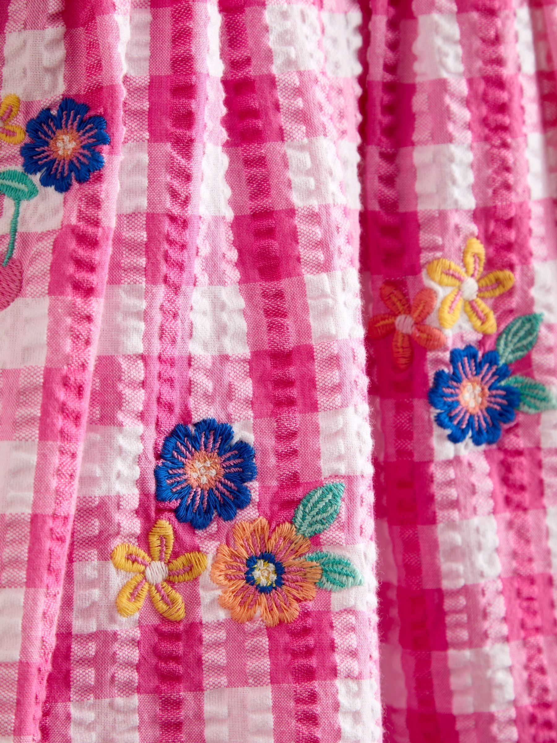 Bright Pink Bright Floral Embroidered Gingham Dress - Image 3 of 4