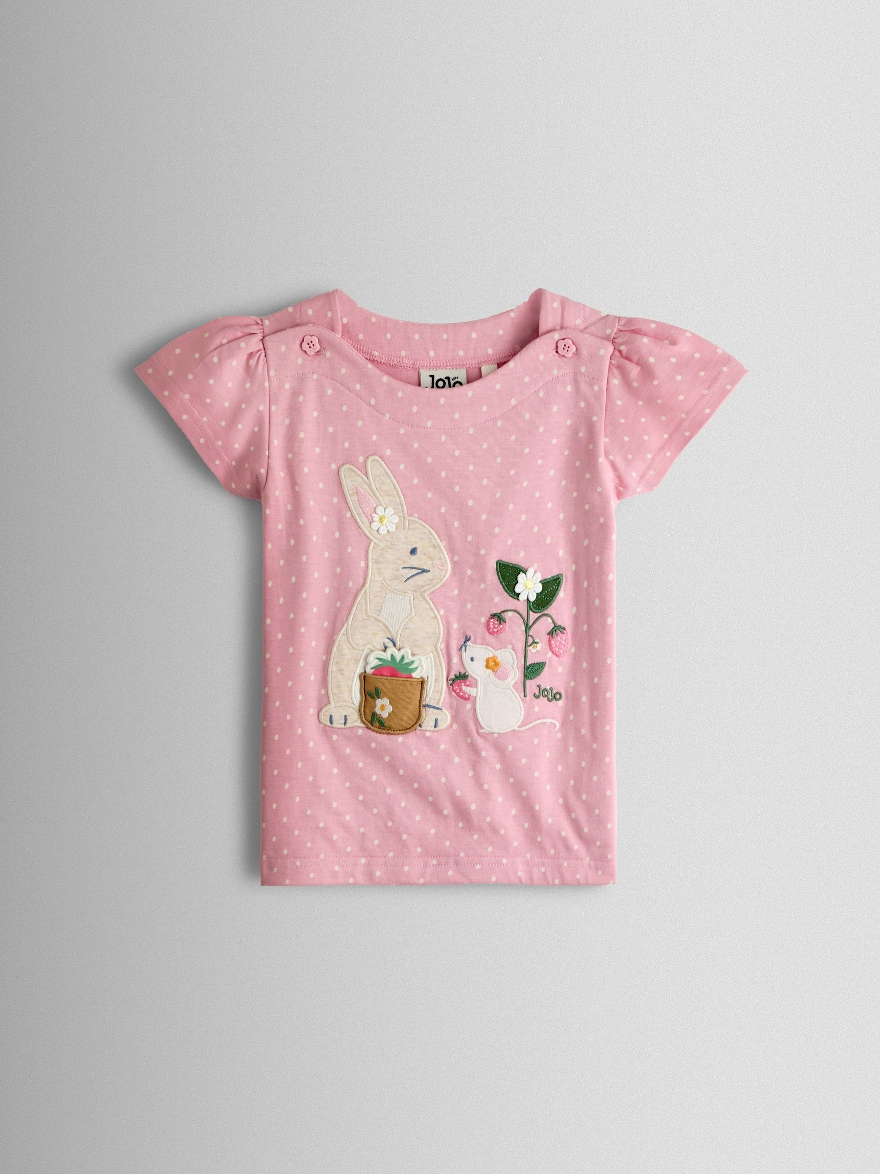 Light Pink Bunny And Mouse Appliqué T-Shirt - Image 1 of 3