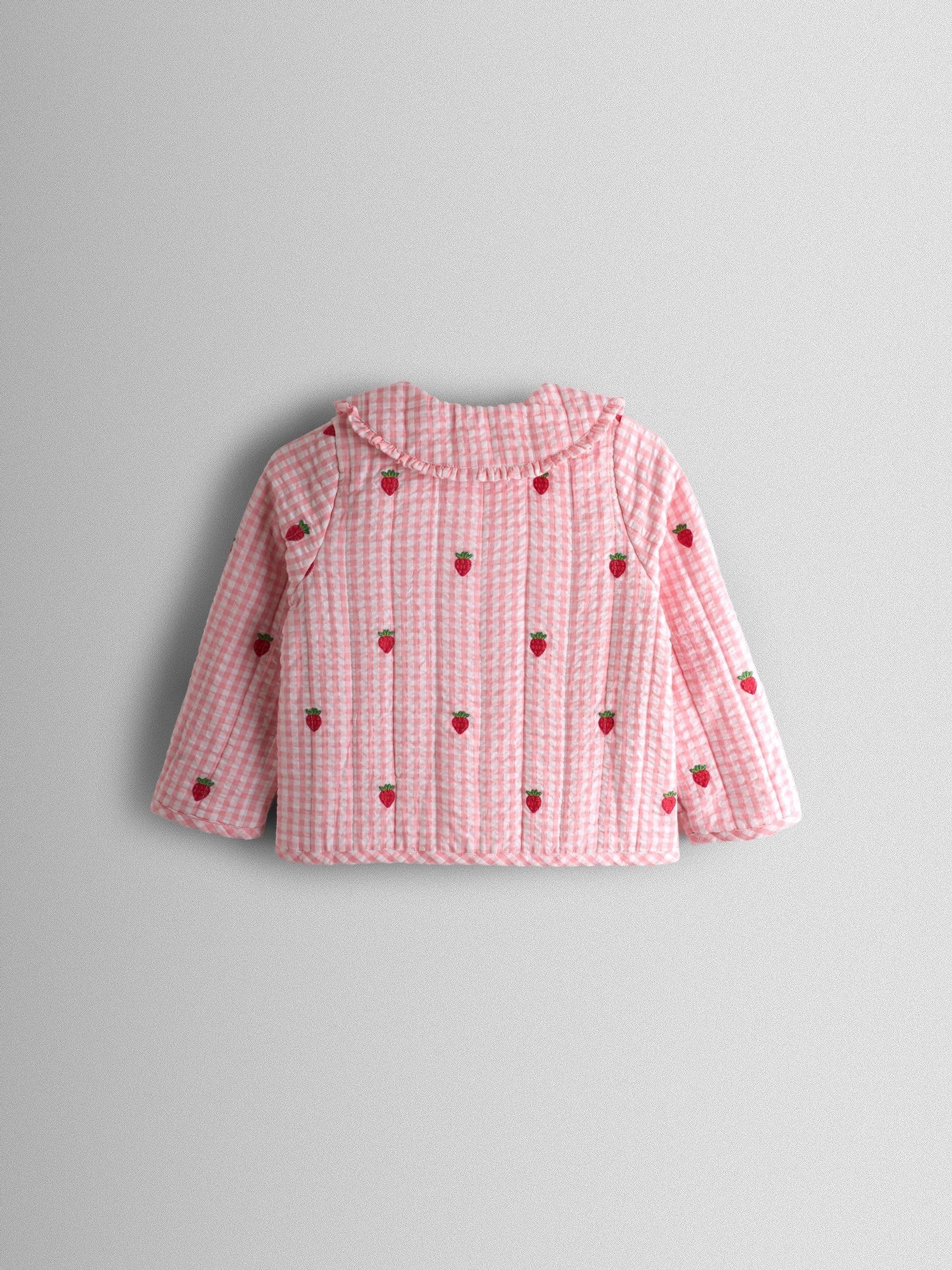 Pink Strawberry Embroidered Gingham Quilted Jacket - Image 2 of 4