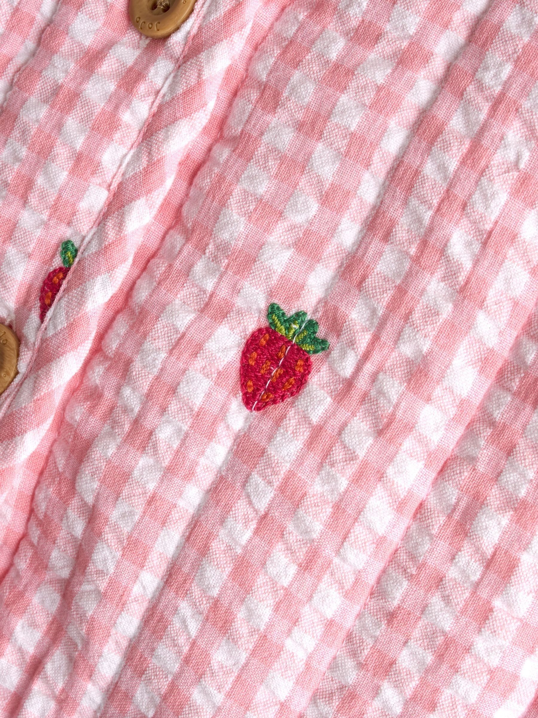 Pink Strawberry Embroidered Gingham Quilted Jacket - Image 4 of 4