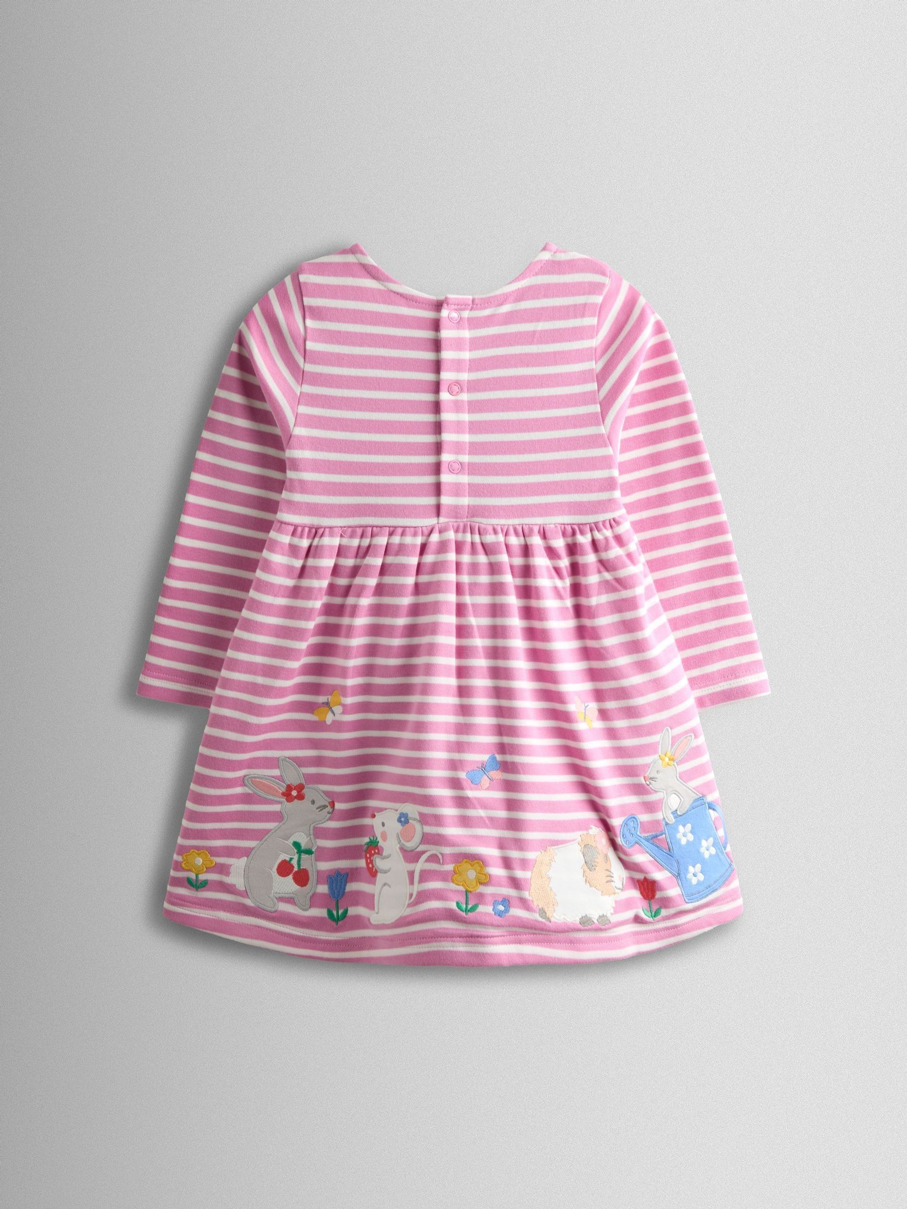 Mid Pink Garden Friends Appliqué Long Sleeve Stripe Dress - Image 2 of 4