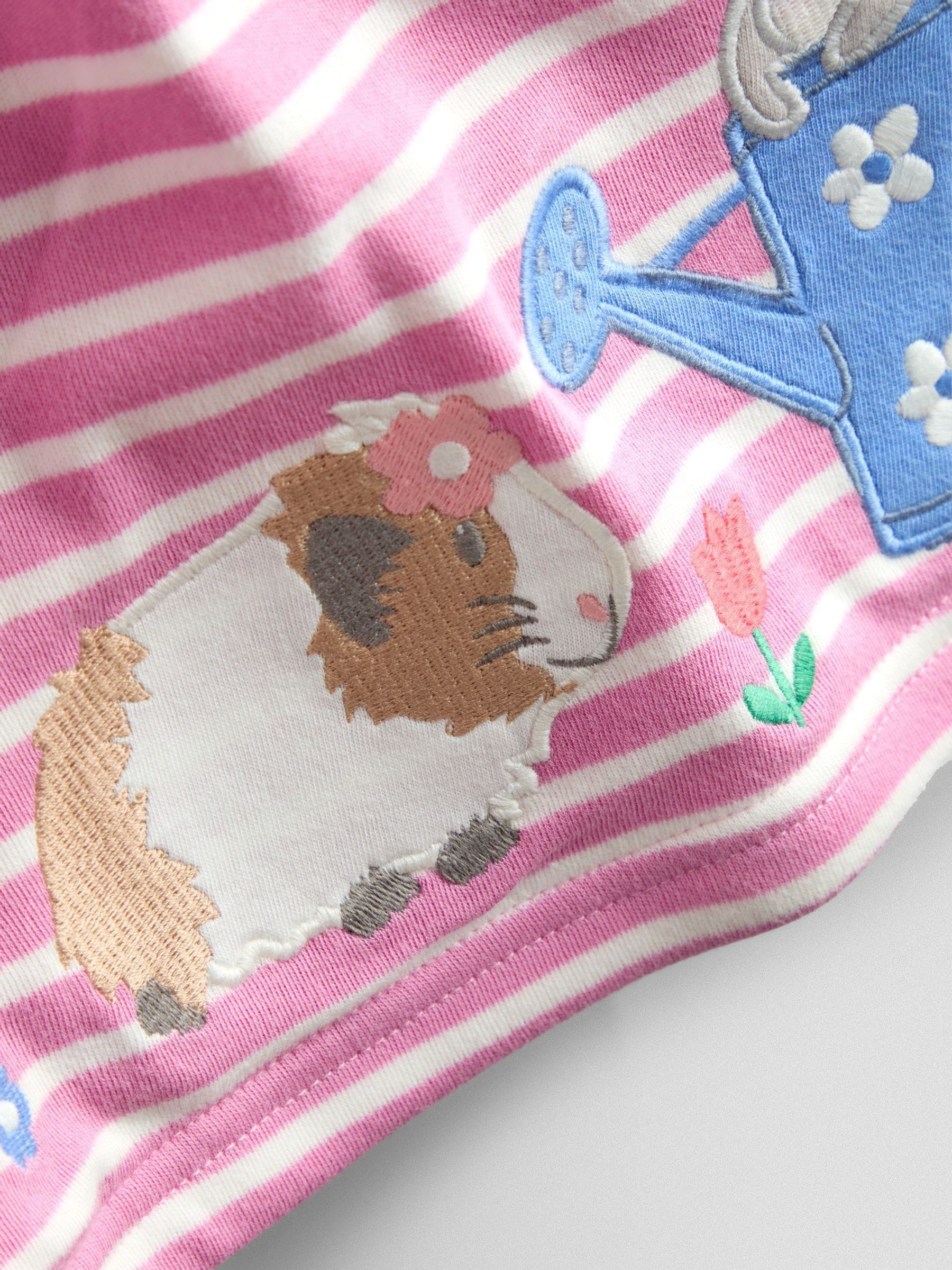 Mid Pink Garden Friends Appliqué Long Sleeve Stripe Dress - Image 3 of 4