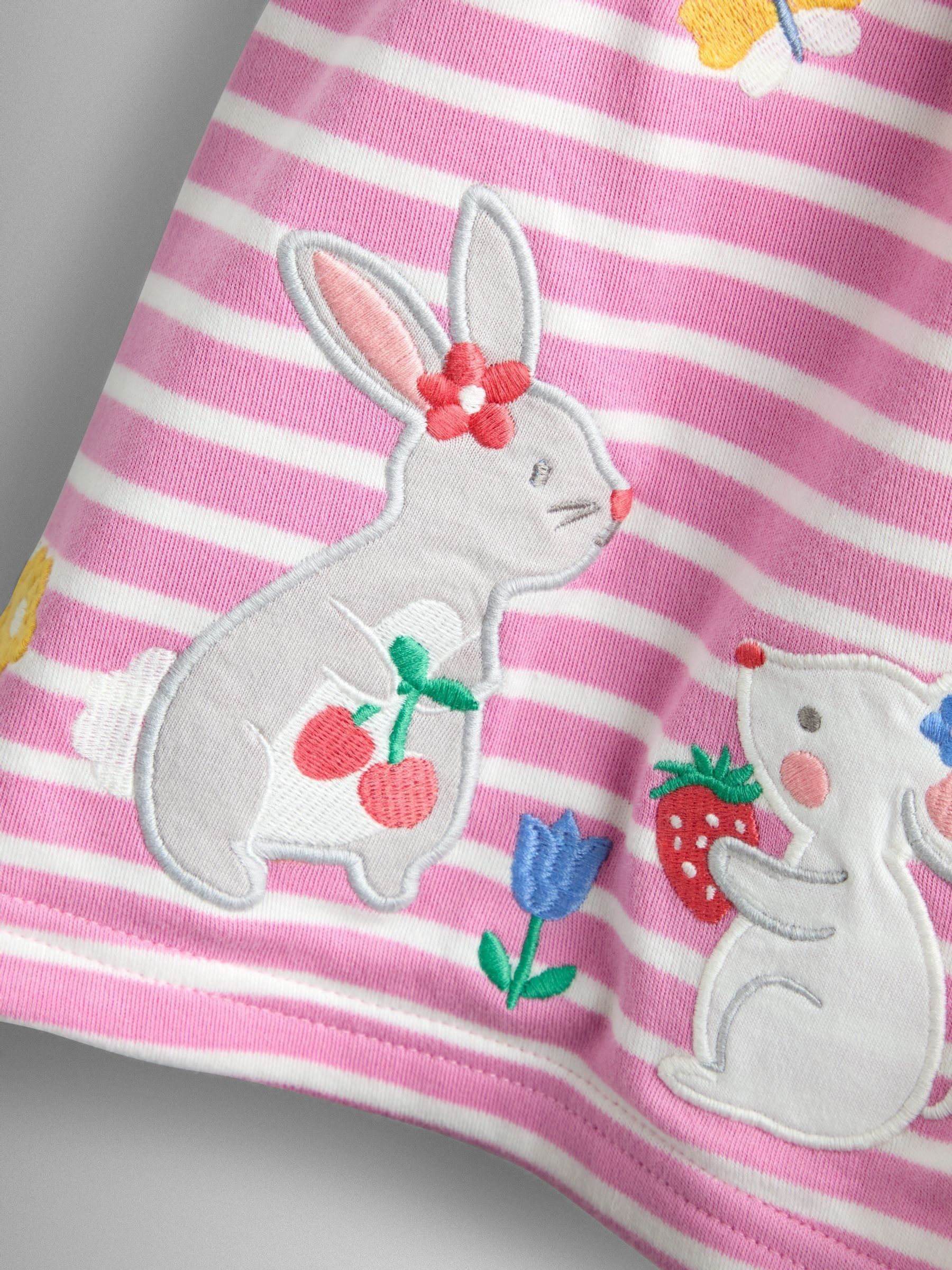 Mid Pink Garden Friends Appliqué Long Sleeve Stripe Dress - Image 4 of 4