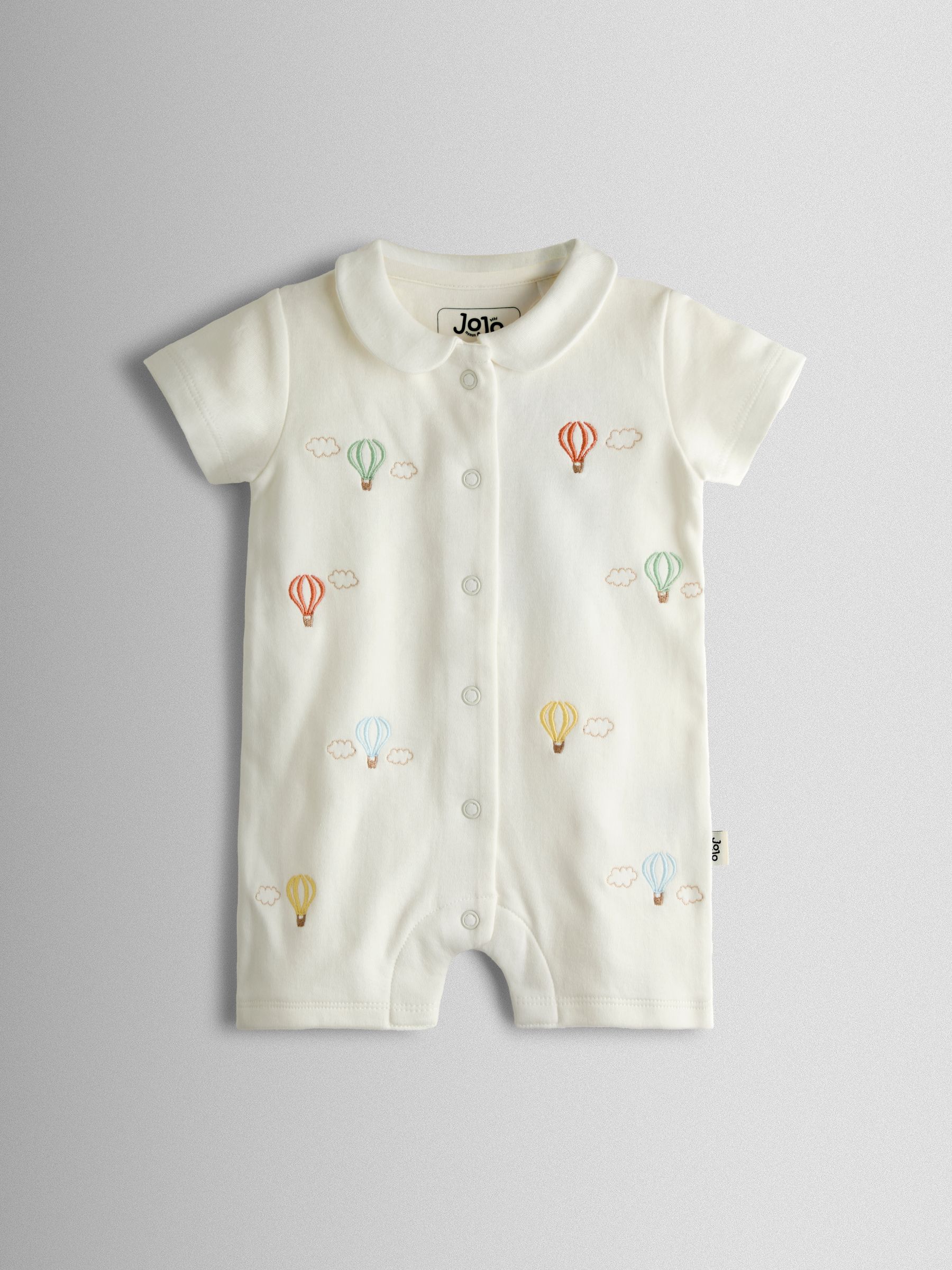 White Hot Air Balloon Embroidered Organic Cotton Short Sleeve Sleepsuit - Image 2 of 4 White Hot Air Balloon Embroidered Organic Cotton Short Sleeve Sleepsuit - Image 2 of 4